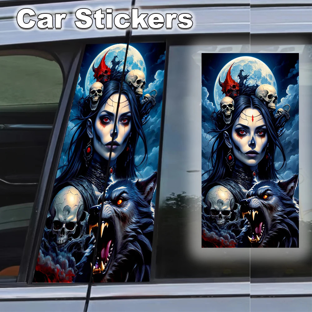 High-Quality Custom Fit Car Film Kit 2 Crow Skull Car Stickers Center Pillar