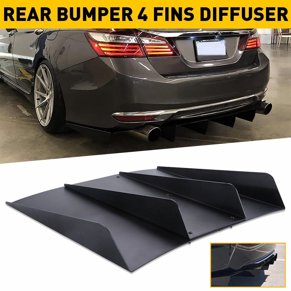 Rear Diffuser 4 Fins Bumper Splitter Chin Spoiler Lower Lip Universal Car N