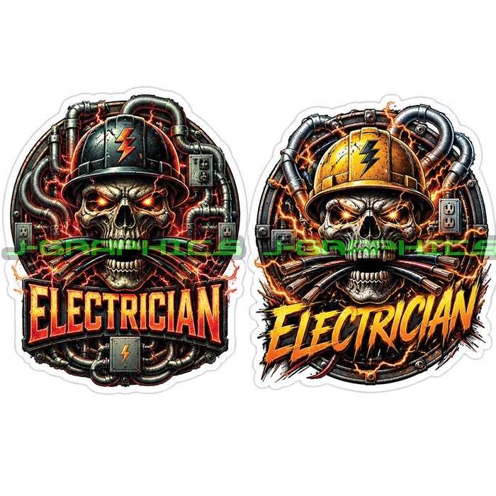 Electrician Skull Trade Union Blue Collar Vinyl Decal Sticker D