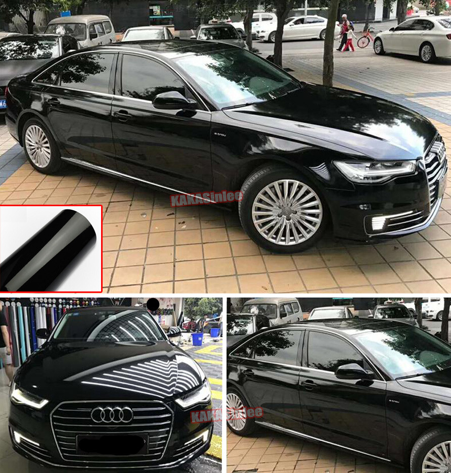 High Gloss Crystal Solid Black Whole Car SUV Vinyl Wrap Hood Sticker Flexible US