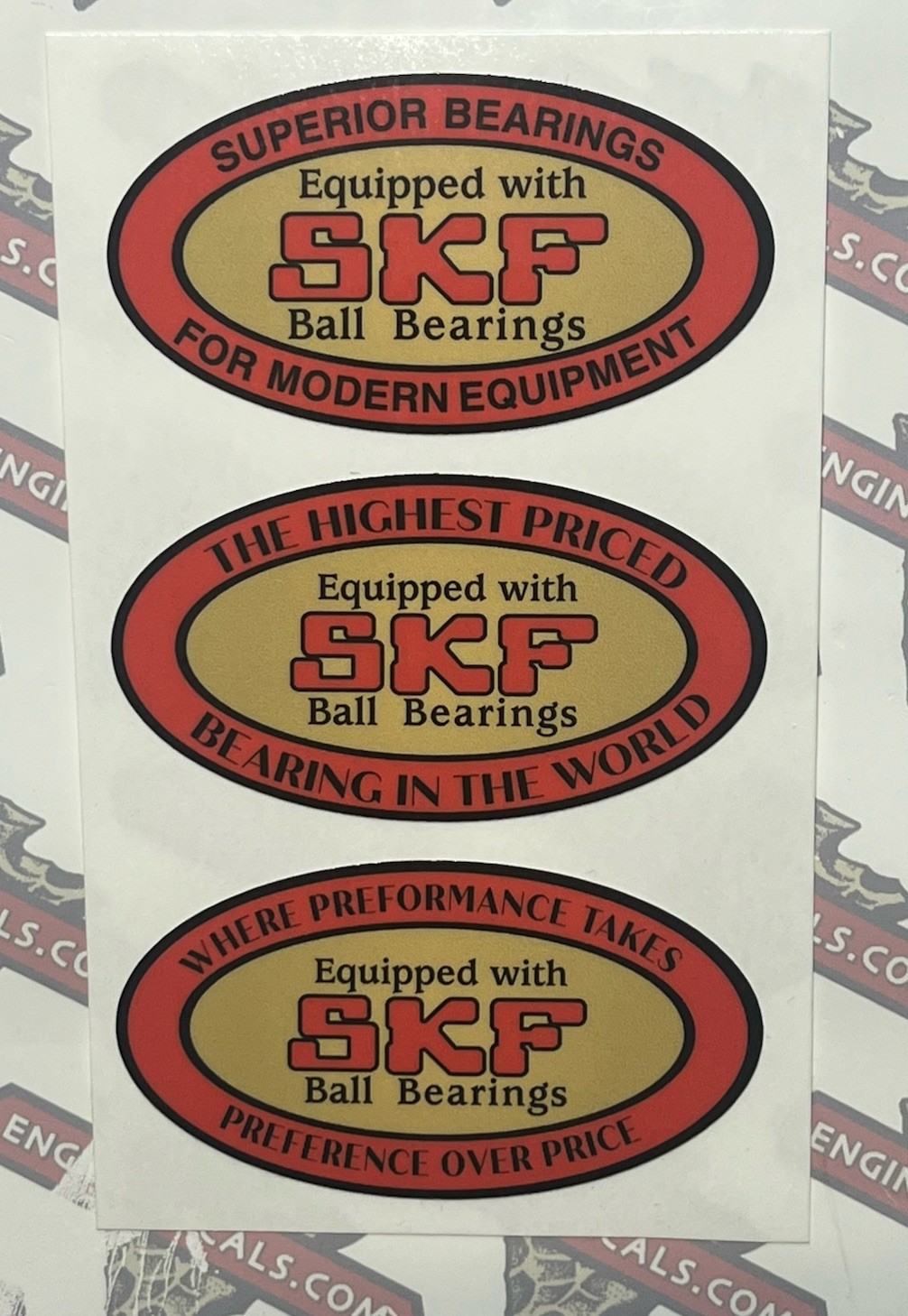 SKF bearing decal 1930’s Craftsman, 3 Version others 2-1/2″ 3 for 1 reproduction