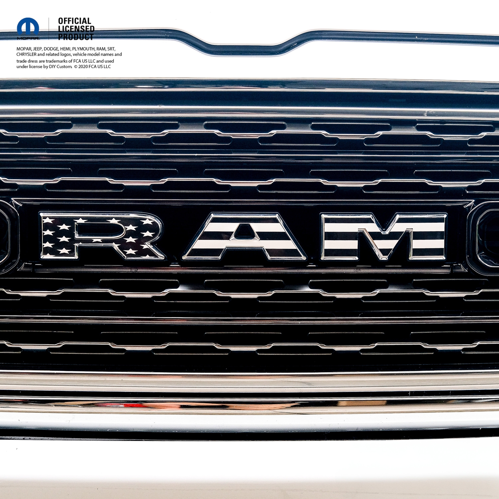 RAM Grill Emblem Overlay Decals BLACK & WHITE AMERICAN FLAG Fits 2009-2025