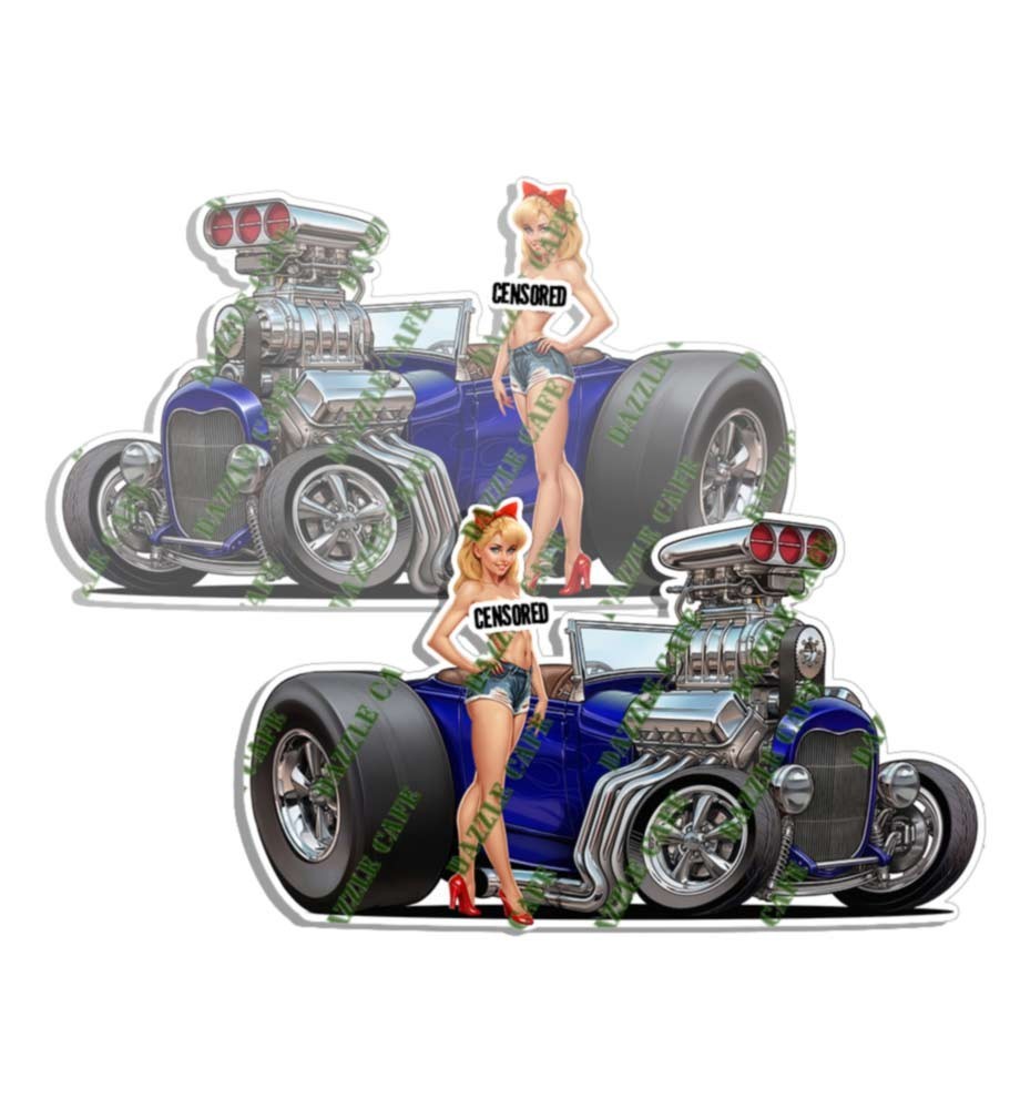 Pinup Girl Sticker Fits Ford 1929 DARK BLUE Model A Nose Art Pin Up Decal 2 PACK