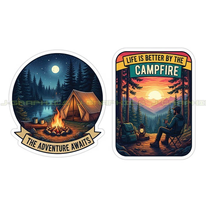 Camp Camping sticker vinyl decal campfire nature mountains 2 pack T
