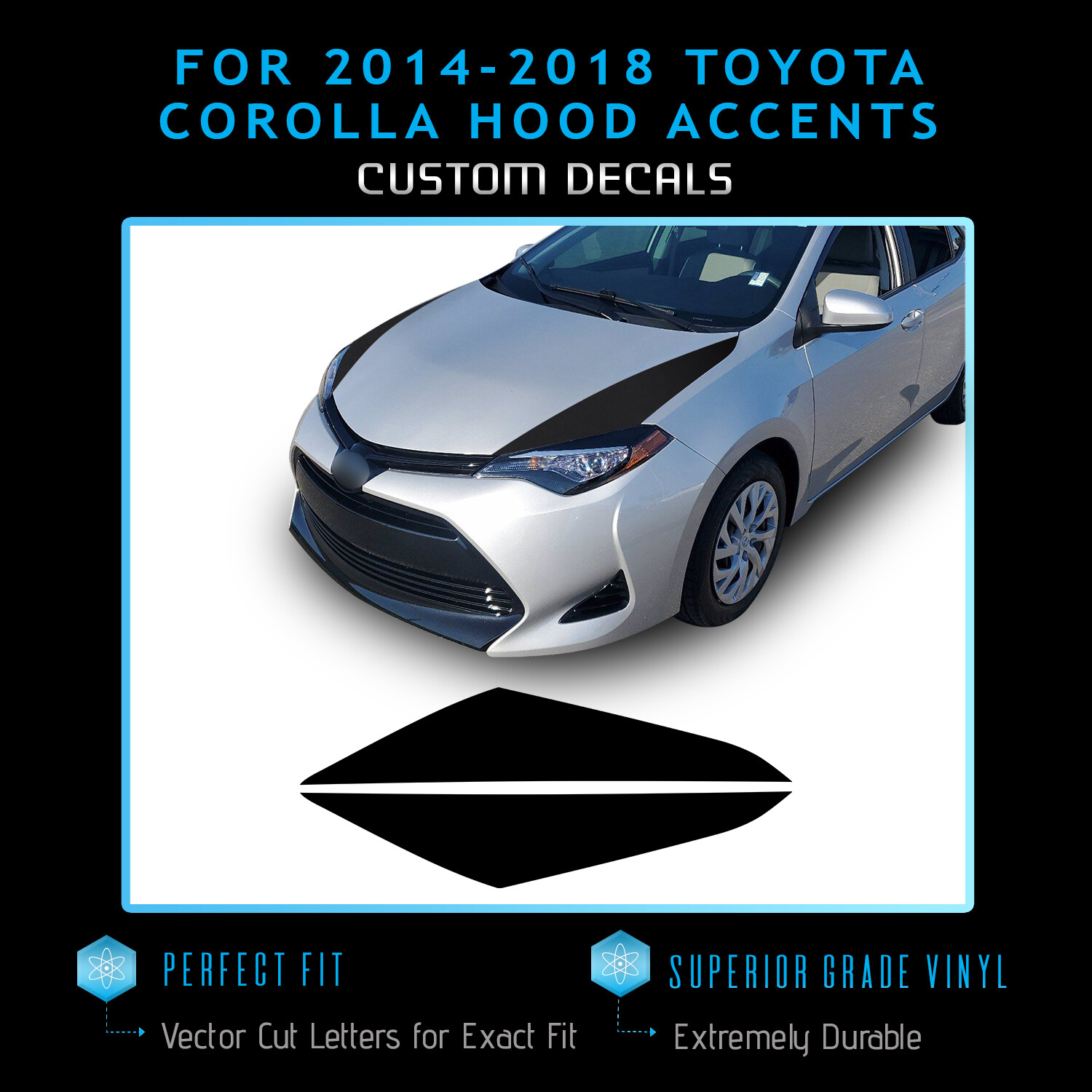For 2014-2018 Corolla Hood Accent Overlay Graphic Decal – Satin Metallic Vinyl