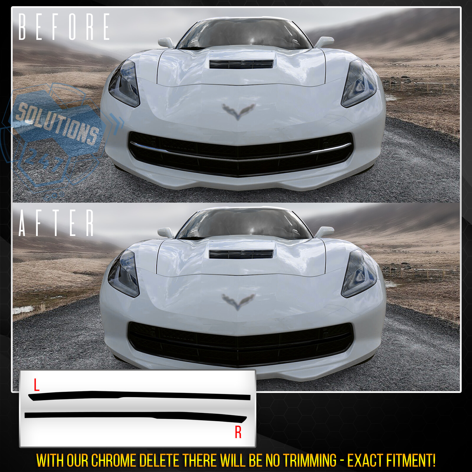 For 2014-2019 Corvette C7 Front Grille Trim Chrome Overlay Precut – Glossy Matte