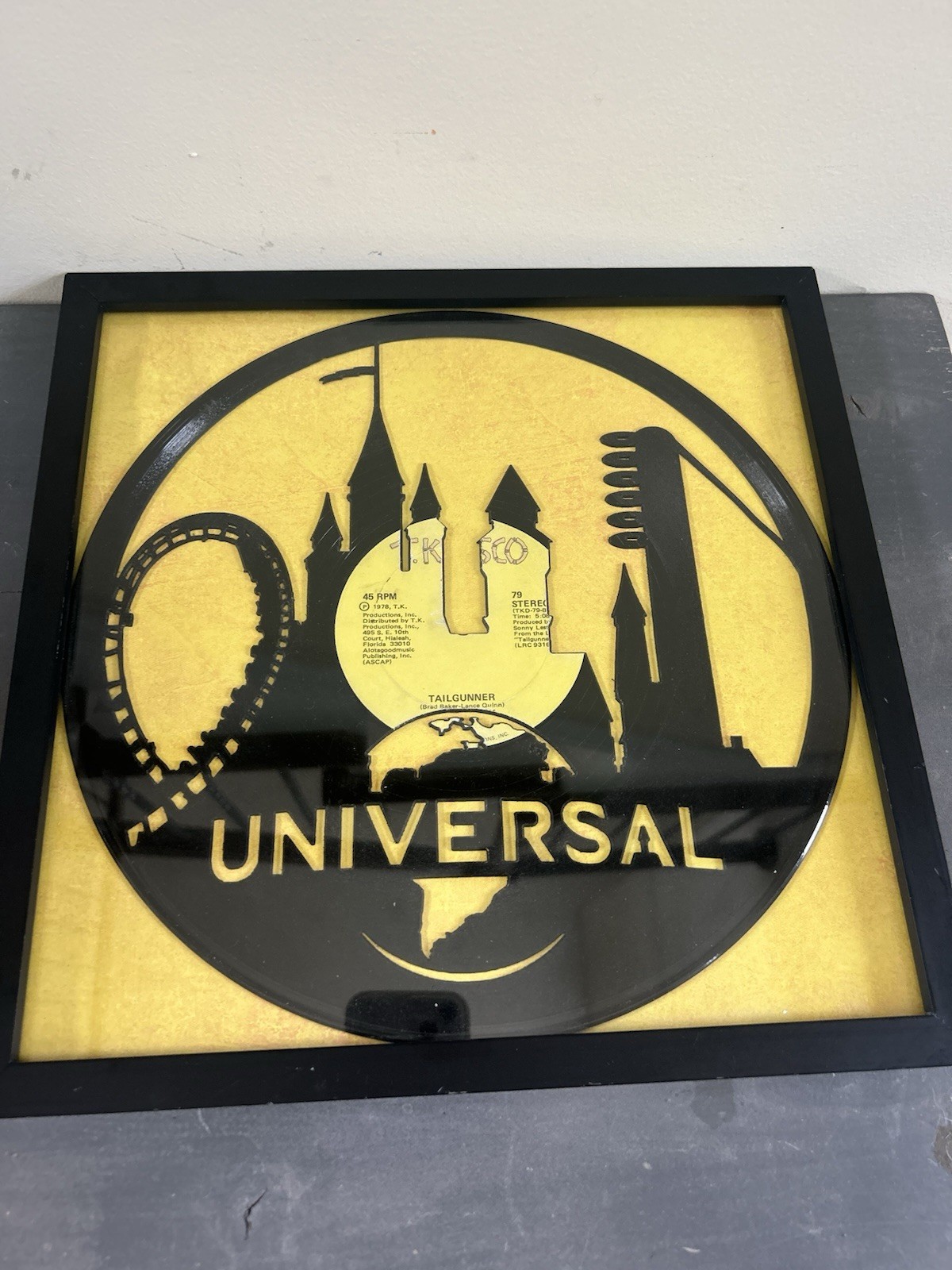 Laser Cut Black Vinyl Record Universal Studios Yellow Logo Wall Art Decor 2014
