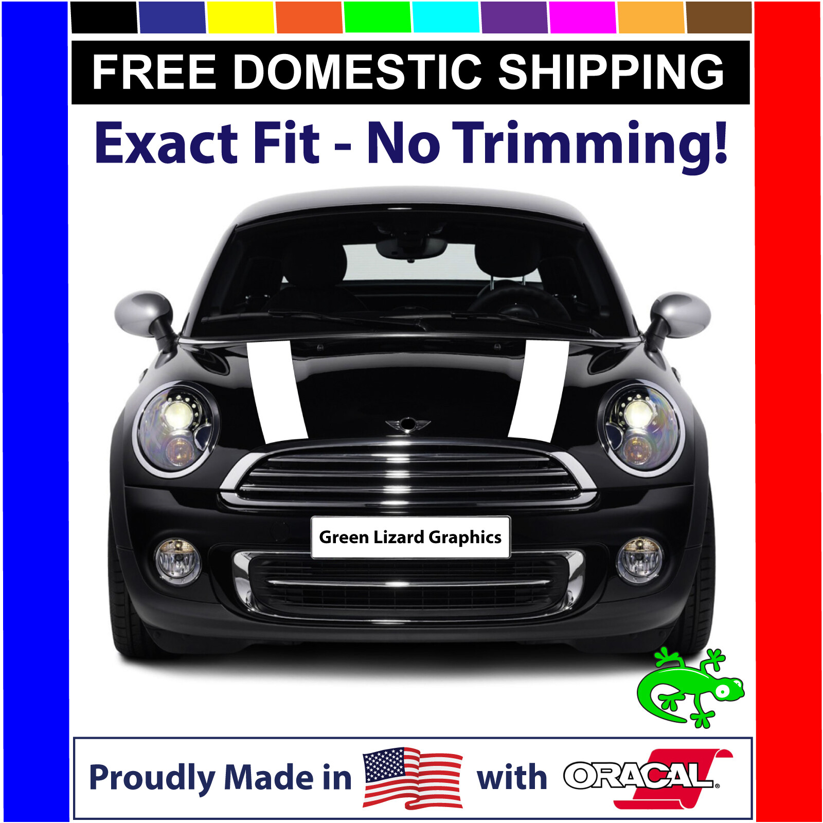 White with Custom Color Border Hood Stripes Laminated for Mini Cooper 2007-2013