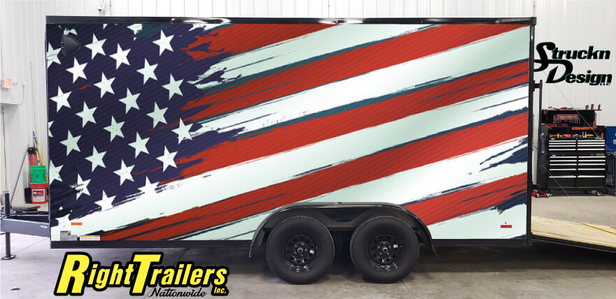 2 Sides American Flag Grunge Splash Trailer RV Wrap Decal Graphic Various Sizes
