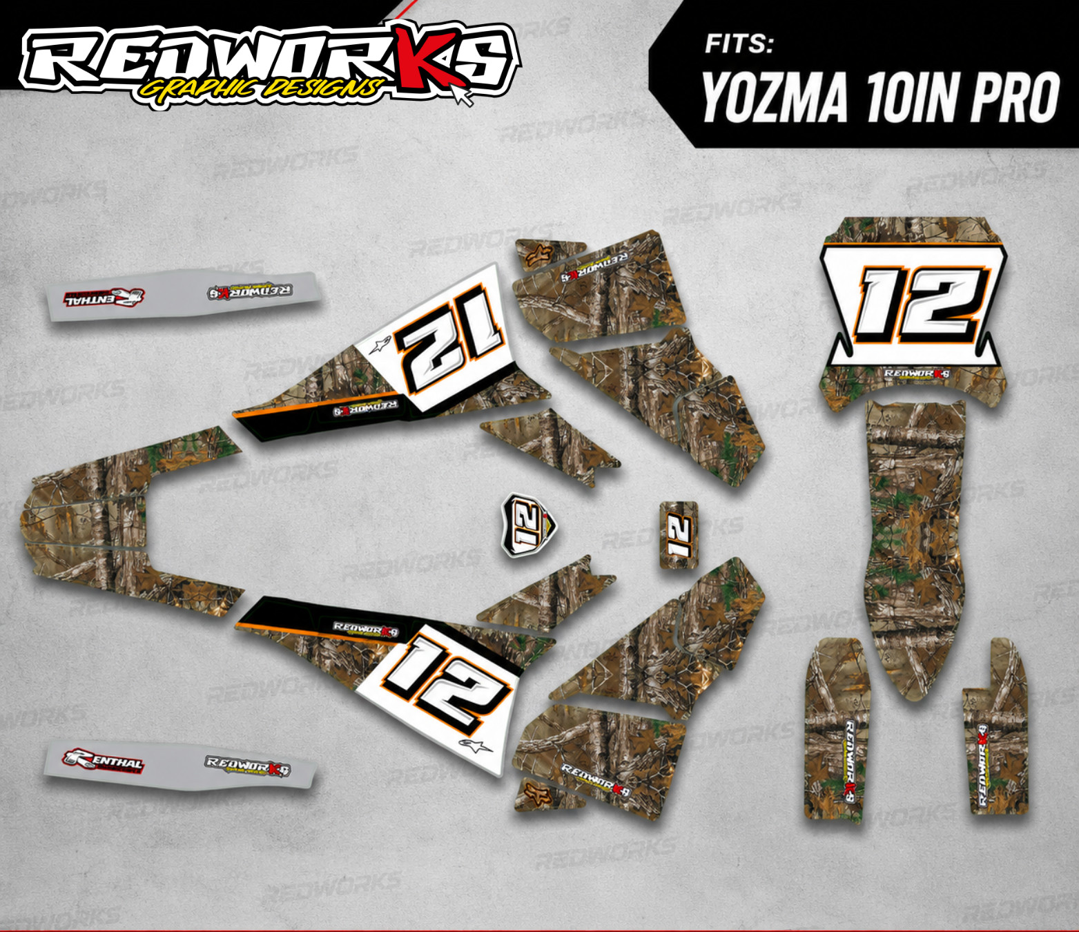 Yozma 10in Pro Graphics Kit Realtree Camo Decals Wrap Custom Name Number 6Mil