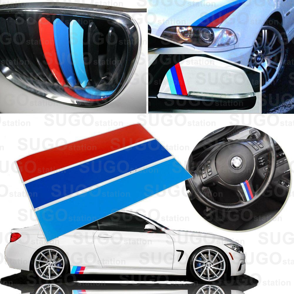 48″ BMW M-Power 3-Colored Racing Body Stripe Decal Custom DIY Sticker 4ft