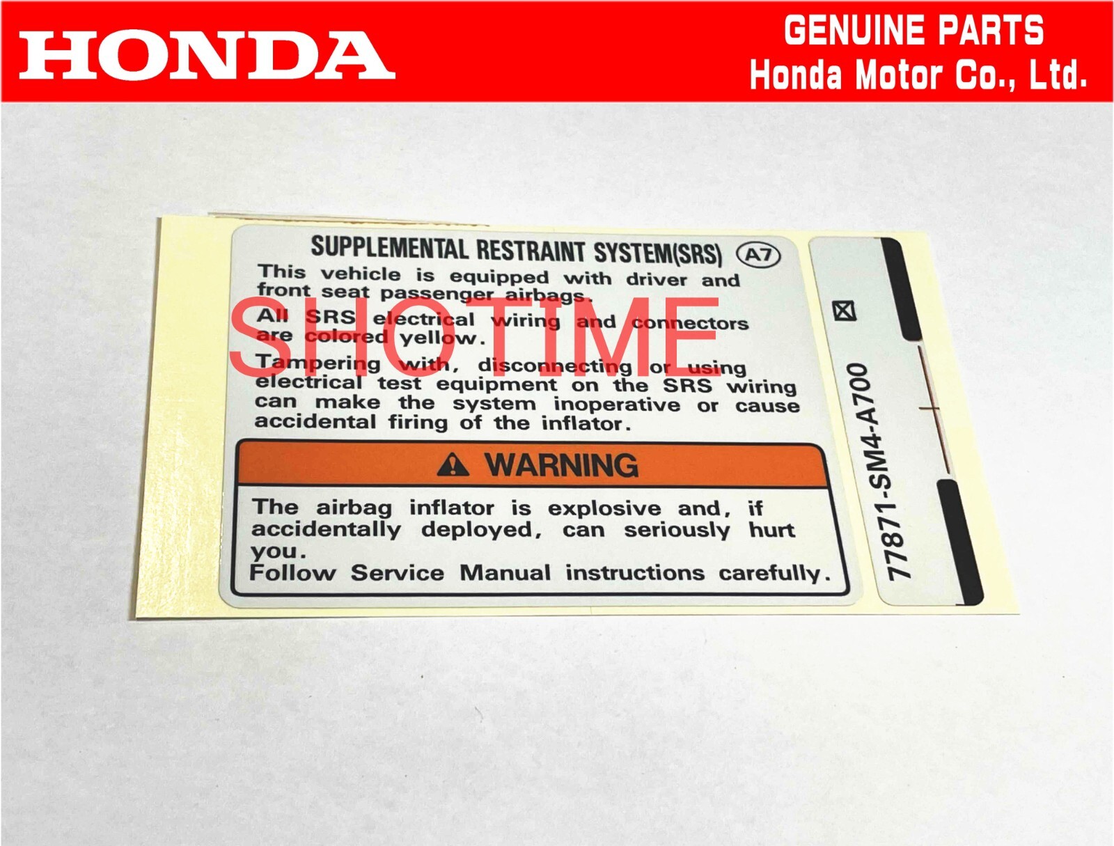 HONDA 99-00 CIVIC Si EM1 Bonnet Hood SRS Caution Sticker Label OEM