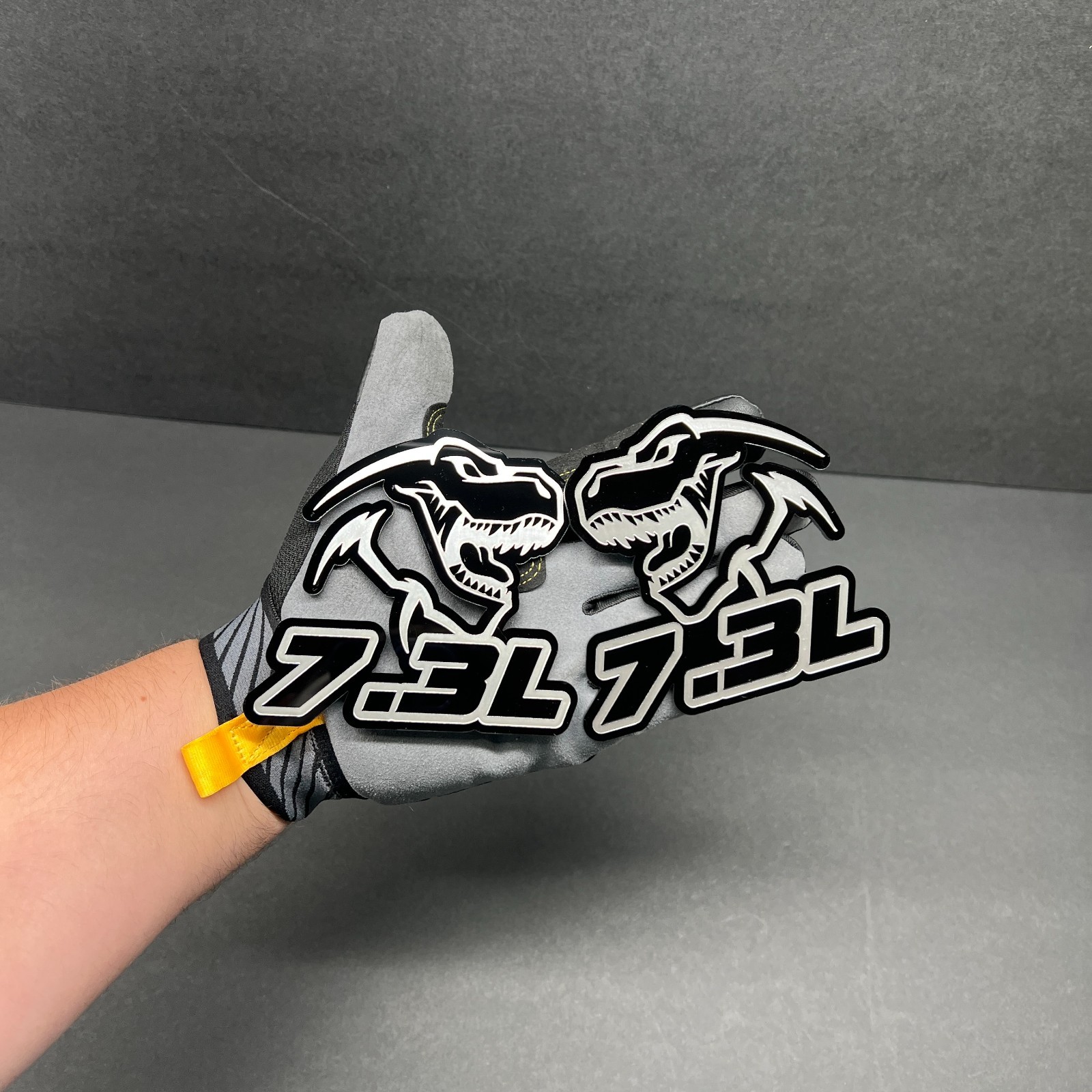 2x BADGES Godzilla Badges Emblem RAGING 7.3 Silver/Black Fender Angry Aggressive