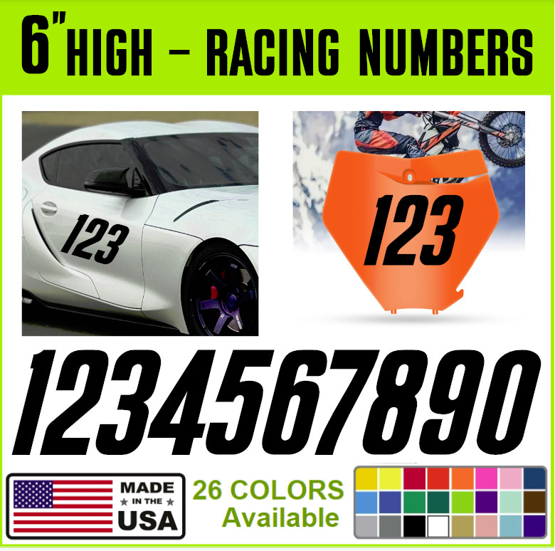 6″ Racing Numbers Vinyl Decal Sticker for Dirt Bike Plate Motocross Car RN2