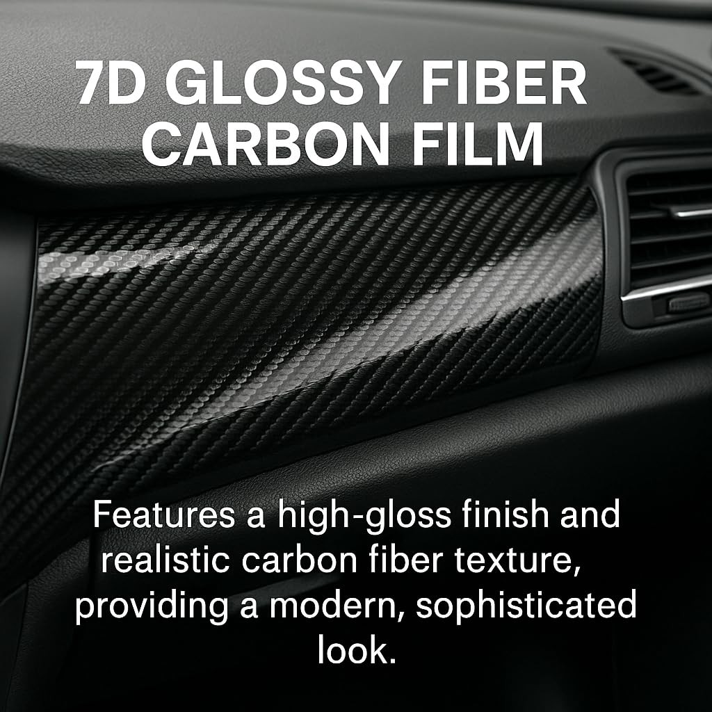7D Super Glossy Black Carbon Fiber Vinyl Wrap 1FT x 10FT SelfAdhesive Sticker
