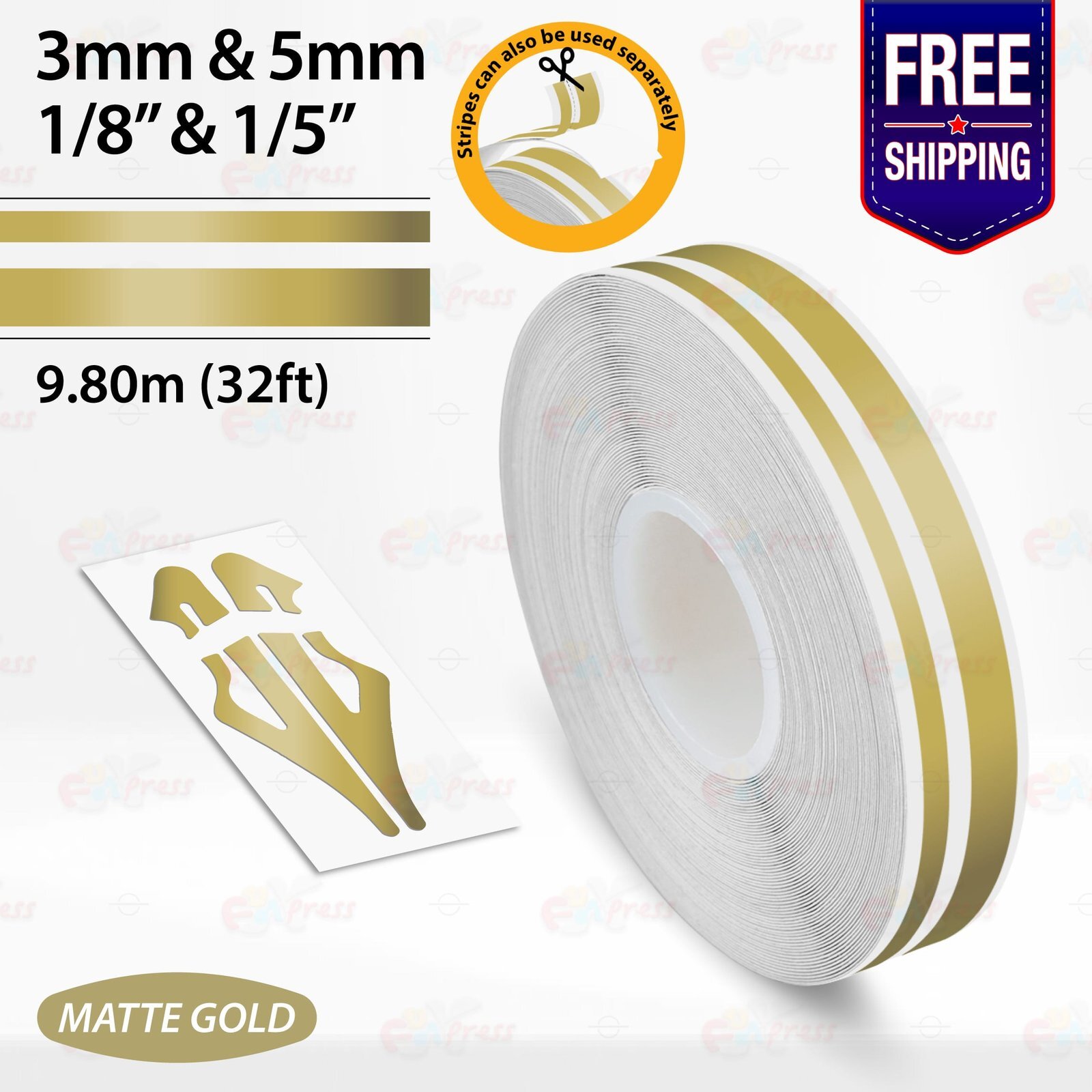 MATTE GOLD 1/8″ & 1/5″ Roll Vinyl Pinstriping Stripe Double Line Tape Sticker