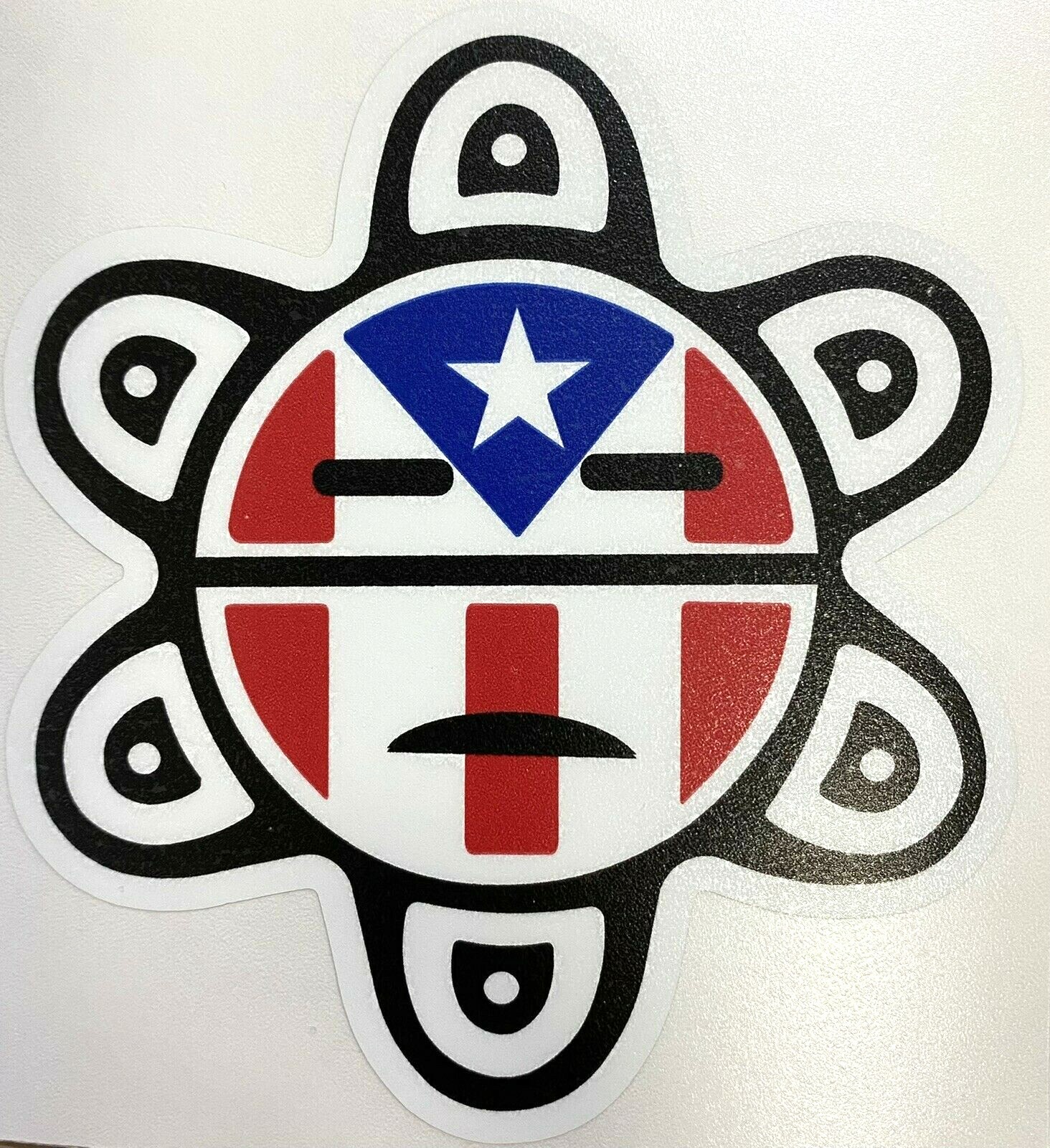 Sol Taino con Bandera PR Taino Sun w/Puerto Rico Flag Boricua Decal Sticker 4.5″