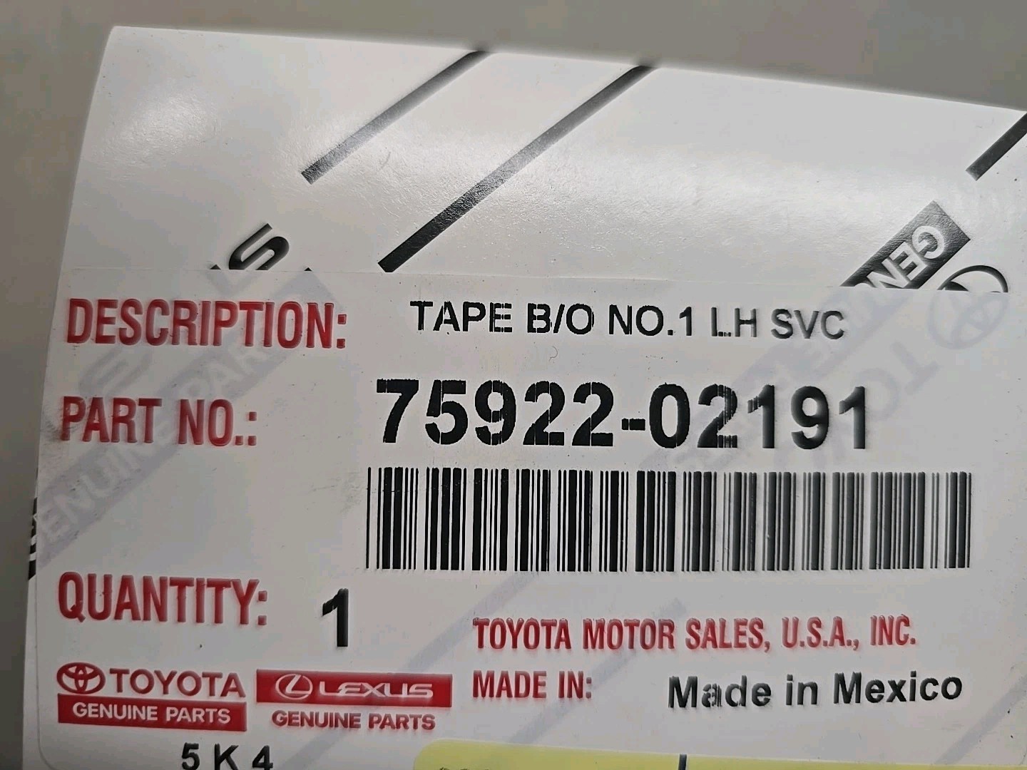 2014-2019 Toyota Corolla Left Front Door Sash Blackout Tape 75922-02191