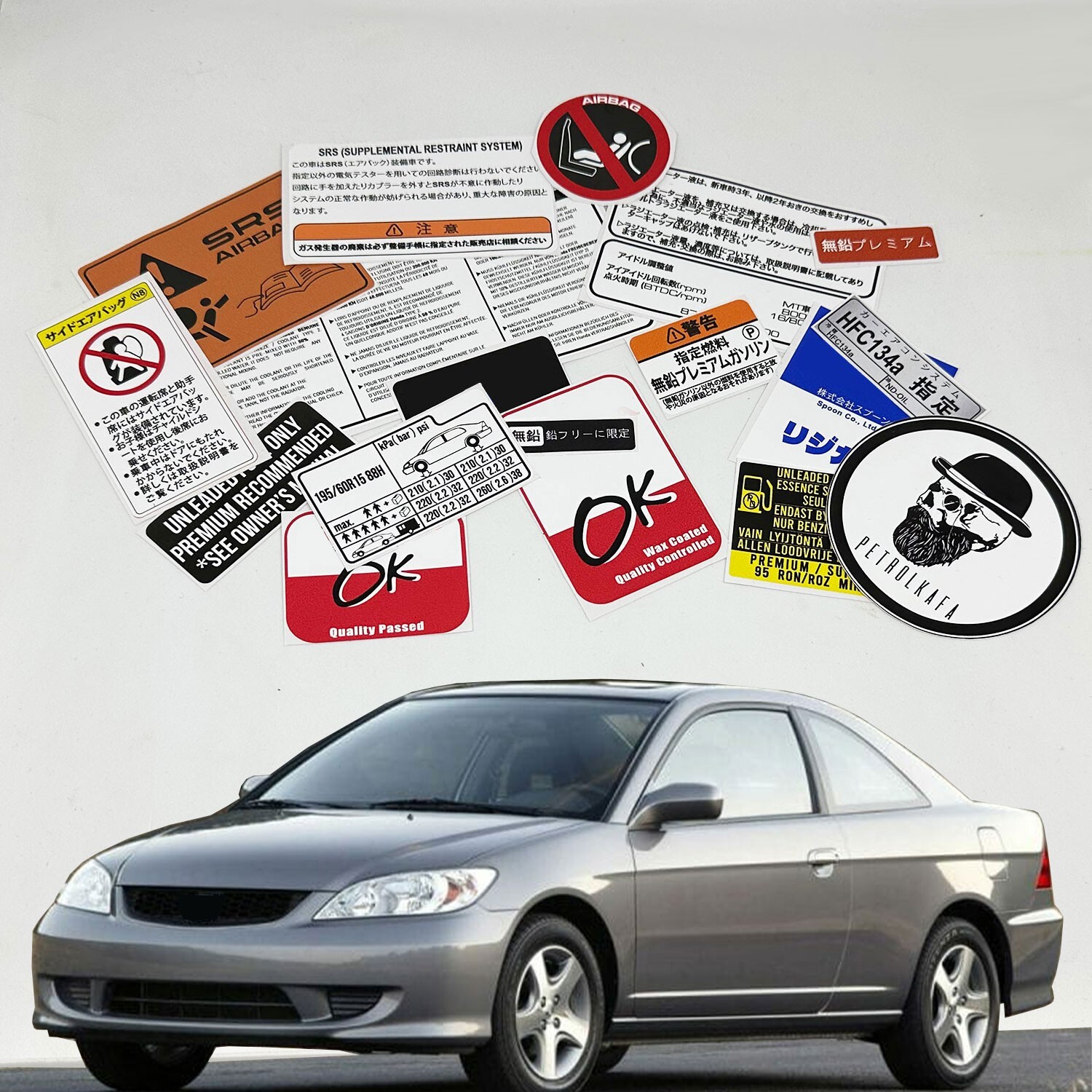Honda Civic Ex Es7 2000-2005 Restoration Warning Caution Engine Stickers Labels