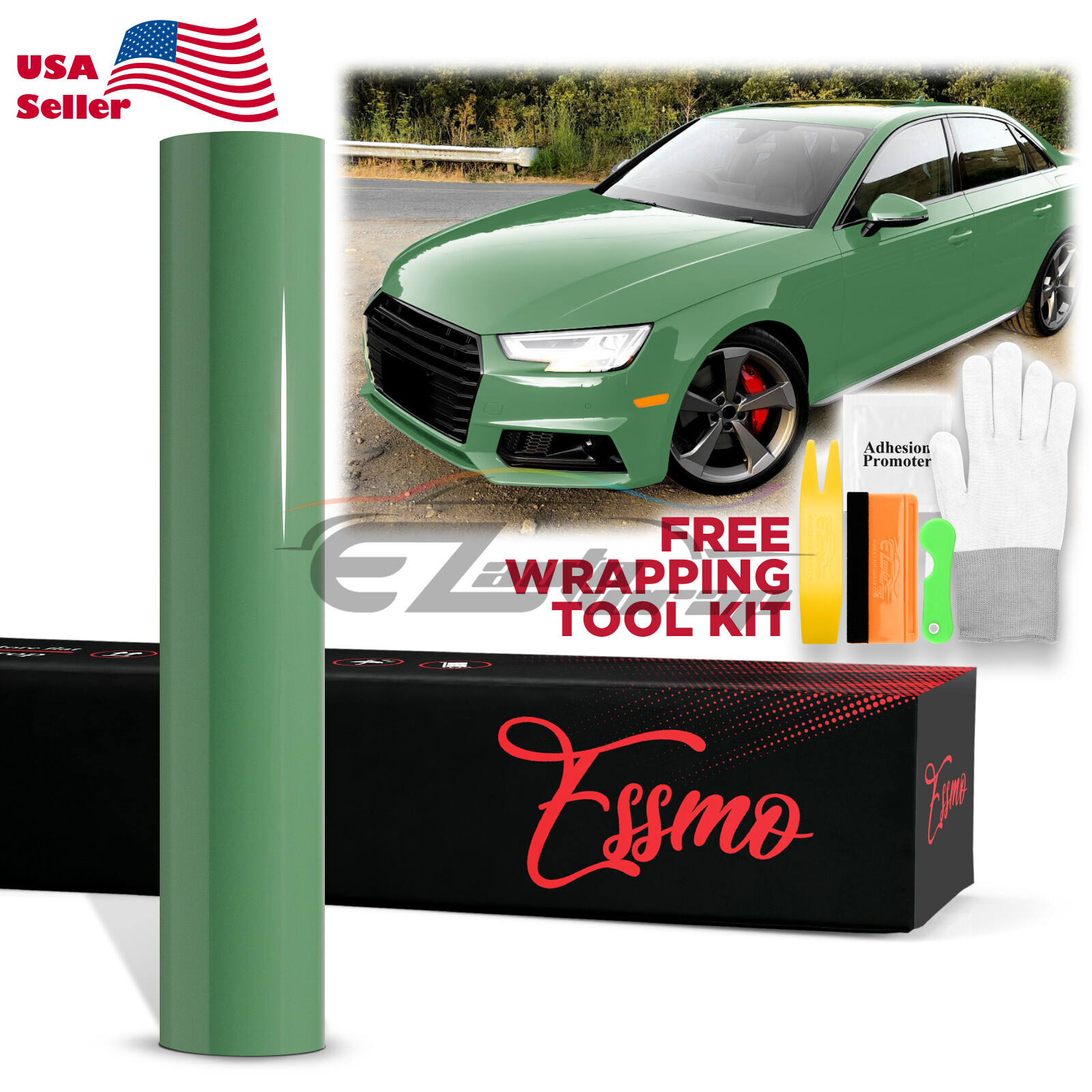 ESSMO PET Super Gloss Auratium Green Vehicle Vinyl Wrap Decal Sheet Like Paint