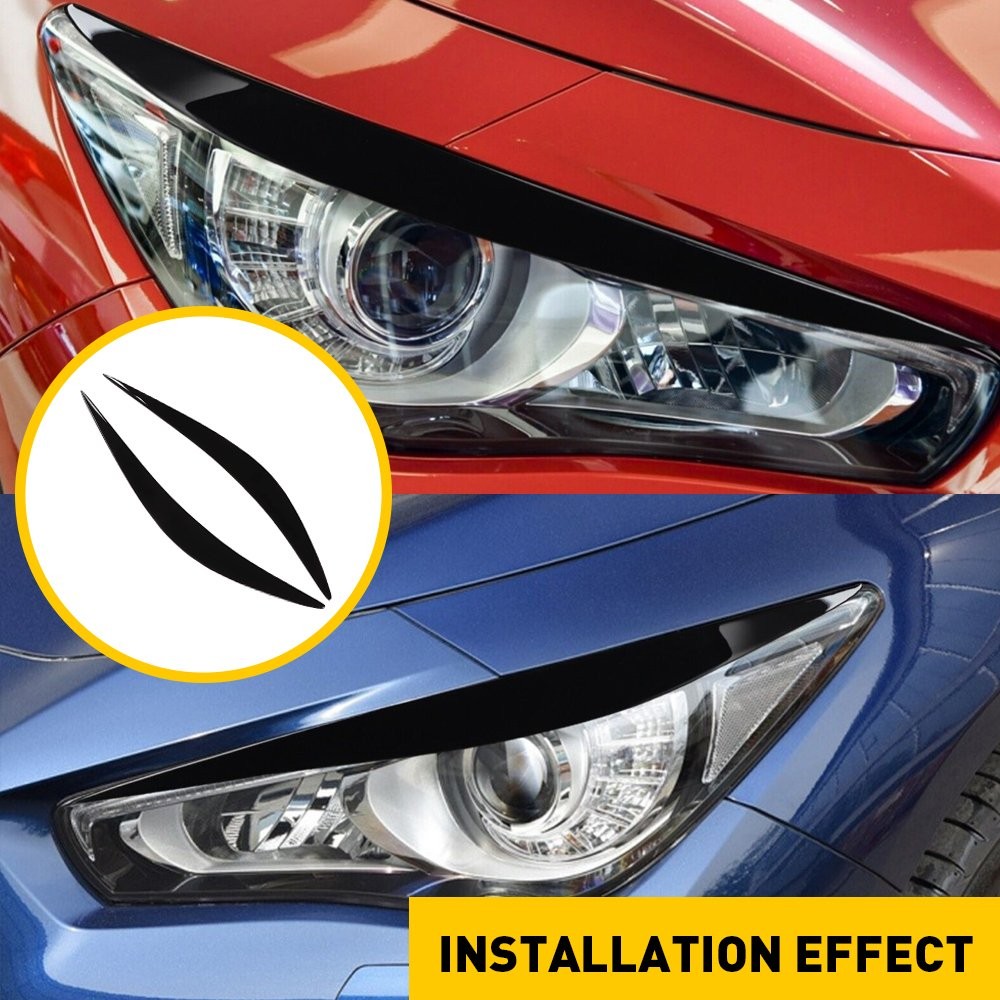 2-20 Headlight Eyelid Eyebrows Eye Lid Brow Gloss Black For Infiniti Q50 2014-23