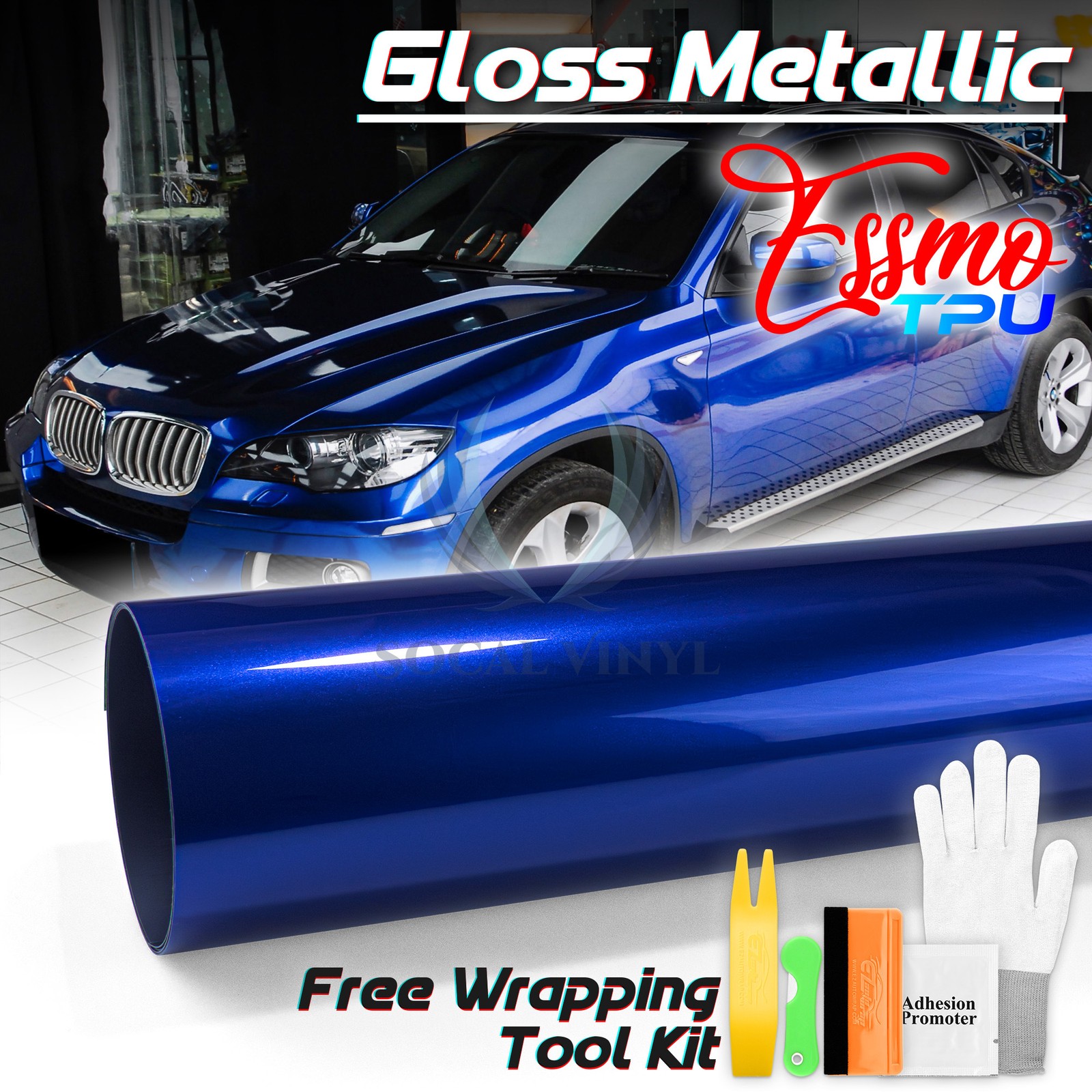 Gloss Metallic Sapphire Blue PPF TPU Paint Protection Film Dry Wet Vinyl Wrap