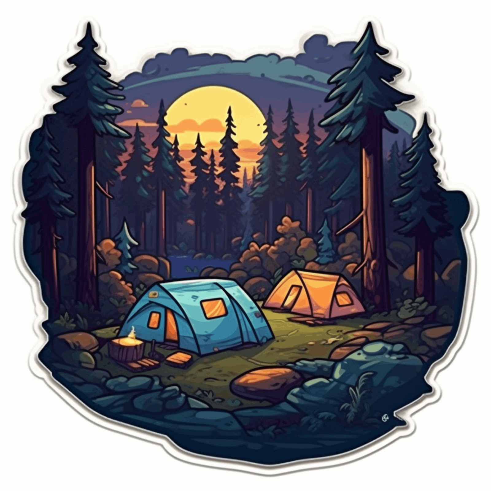 Camping In The Woods Sticker Cup Laptop Car Vehicle Window Bumper Vinyl Decal