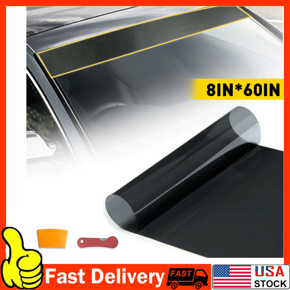 Car Sun Visor Strip Tint Film Front Windshield UV Shade Banner Accessories Black