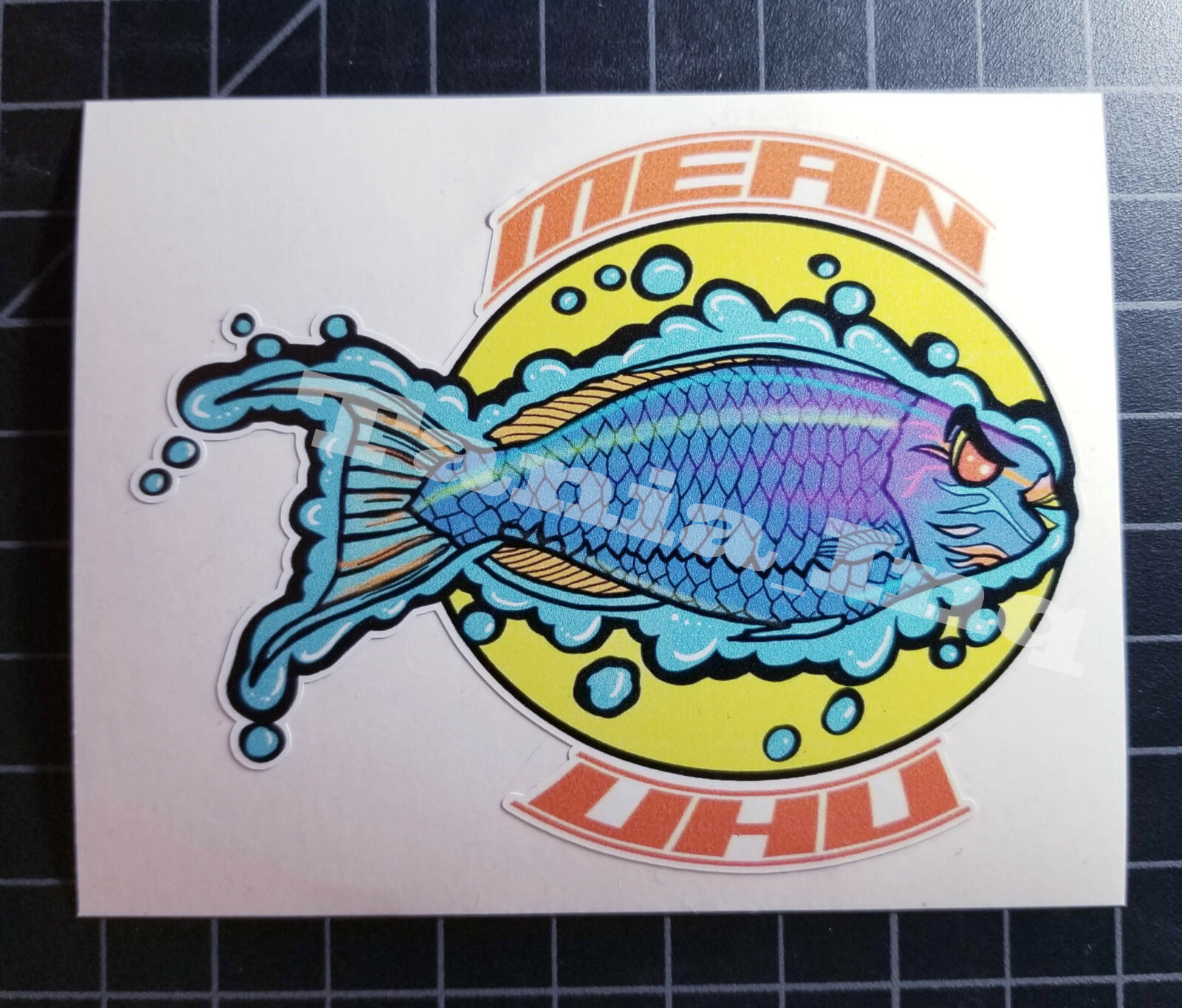 fish sticker vinyl decal mean uhu fish multi-color design 4×4 inches plus