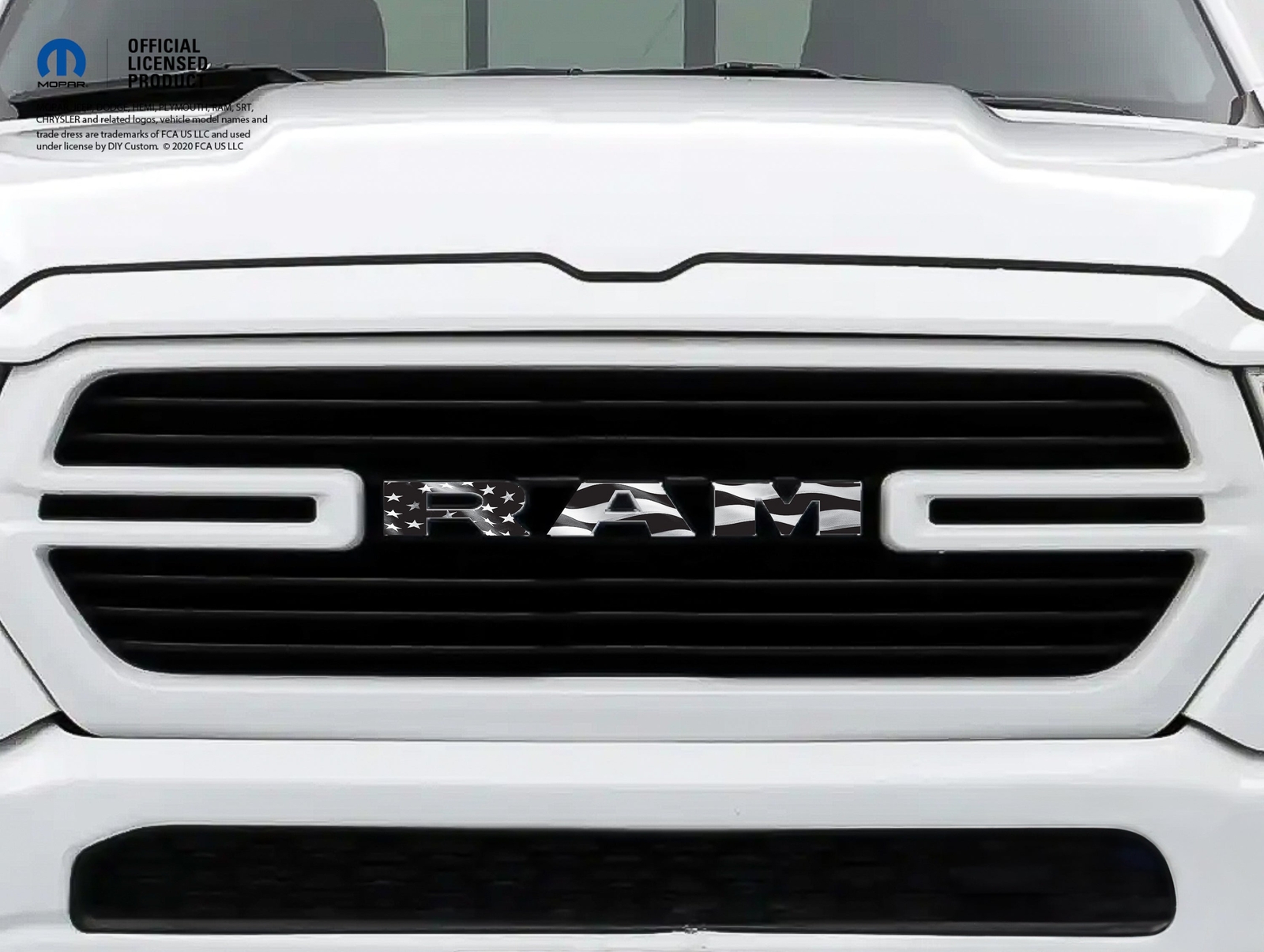 RAM Grill Emblem Overlay Decals Grayscale American Flag Fits 2009-2026 1500-5500