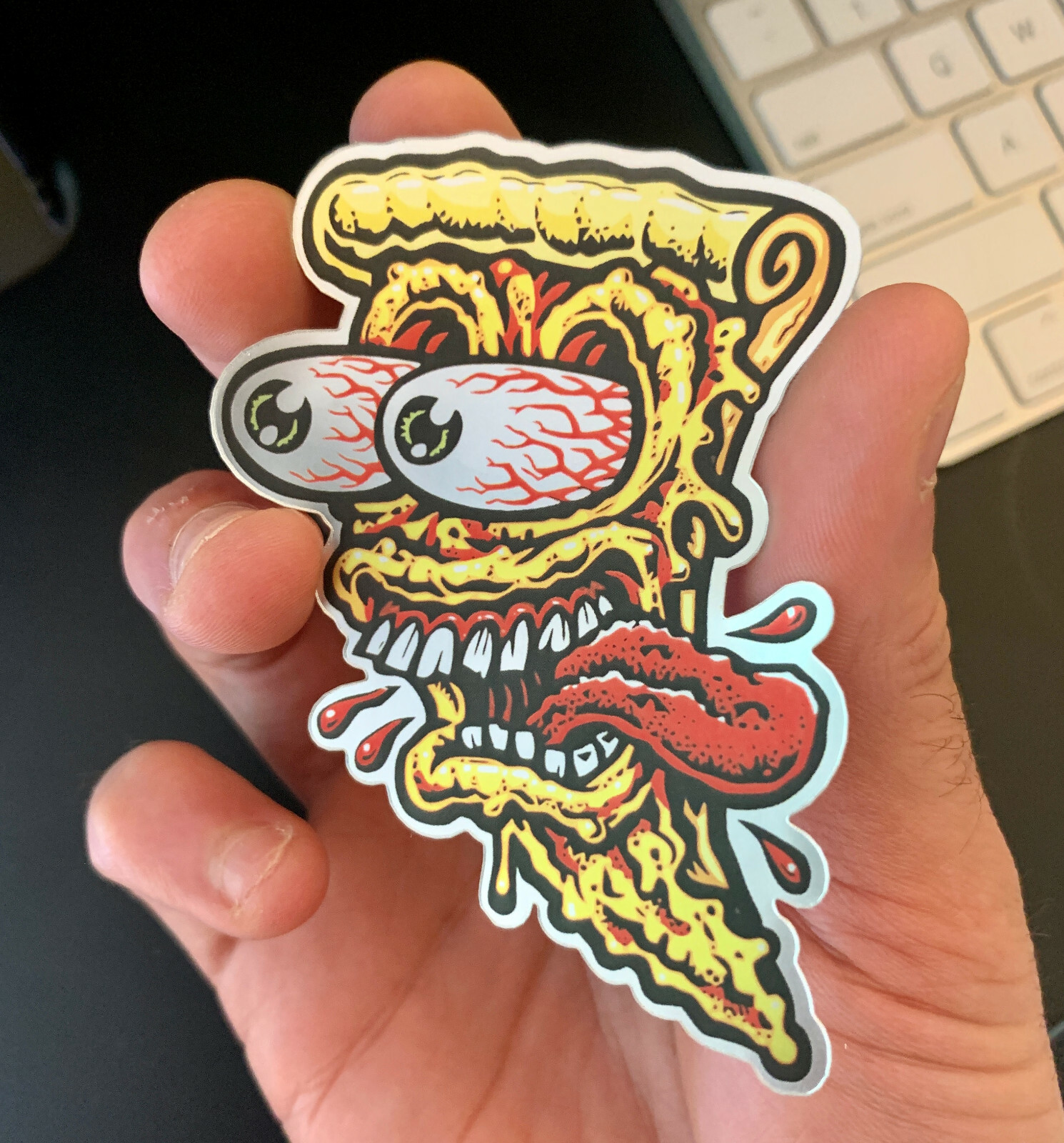 Rat Fink Hot Rod Pizza 3 inch Holographic Premium decal Sticker Car Window