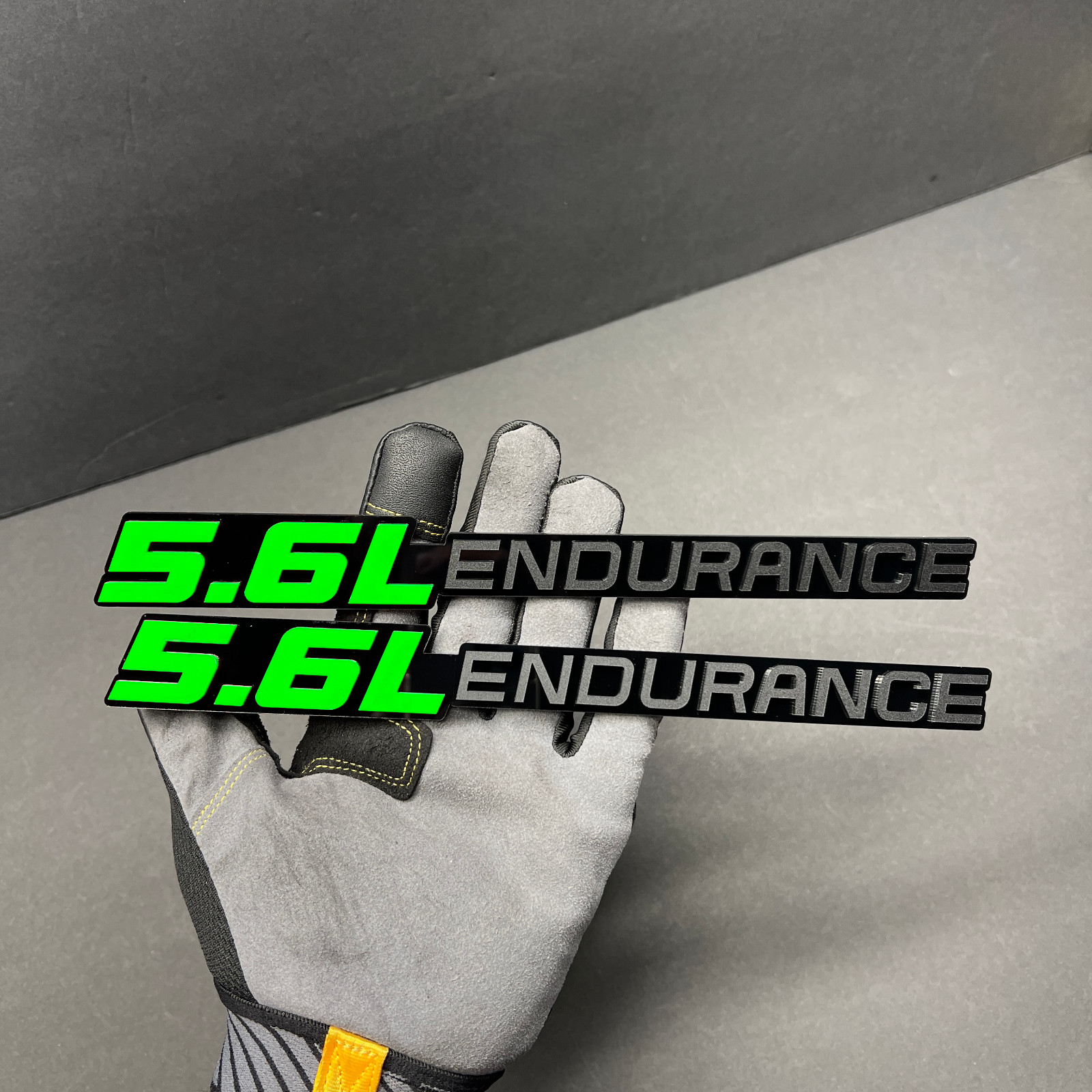 2PC 5.6L Endurance JDM V8 Engine Badges 3D GREEN/MBlack /Blk Car Fender Emblems