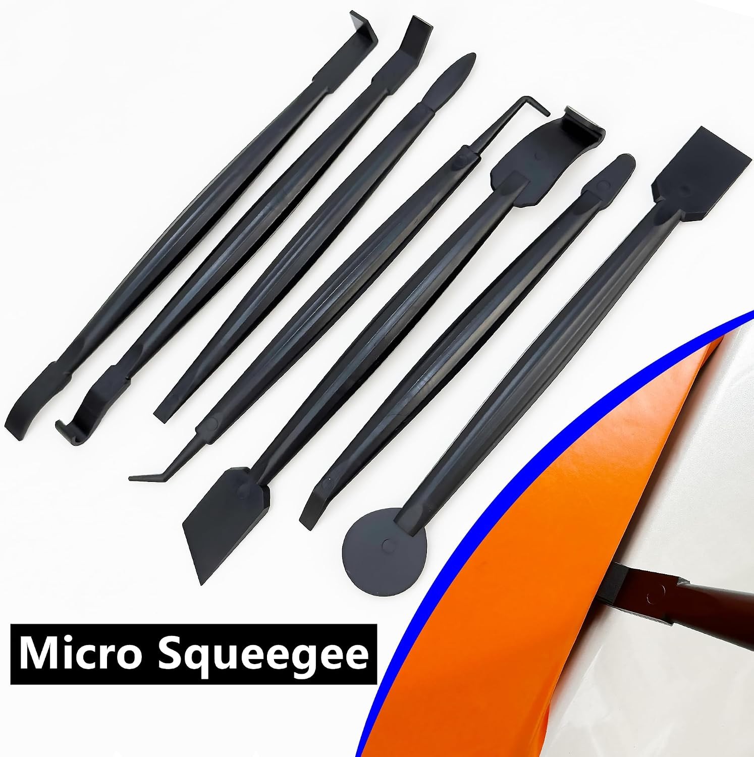 “Automotive Vinyl Wrap Kit with Tools: Black Vinyl, Car Compatible, Plastic Ex..