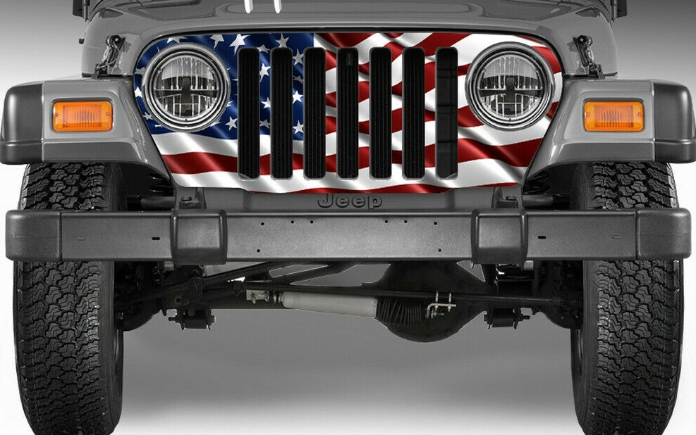 Grill Wrap American Flag Waving Red White Blue for Jeep Wrangler 1997-2006