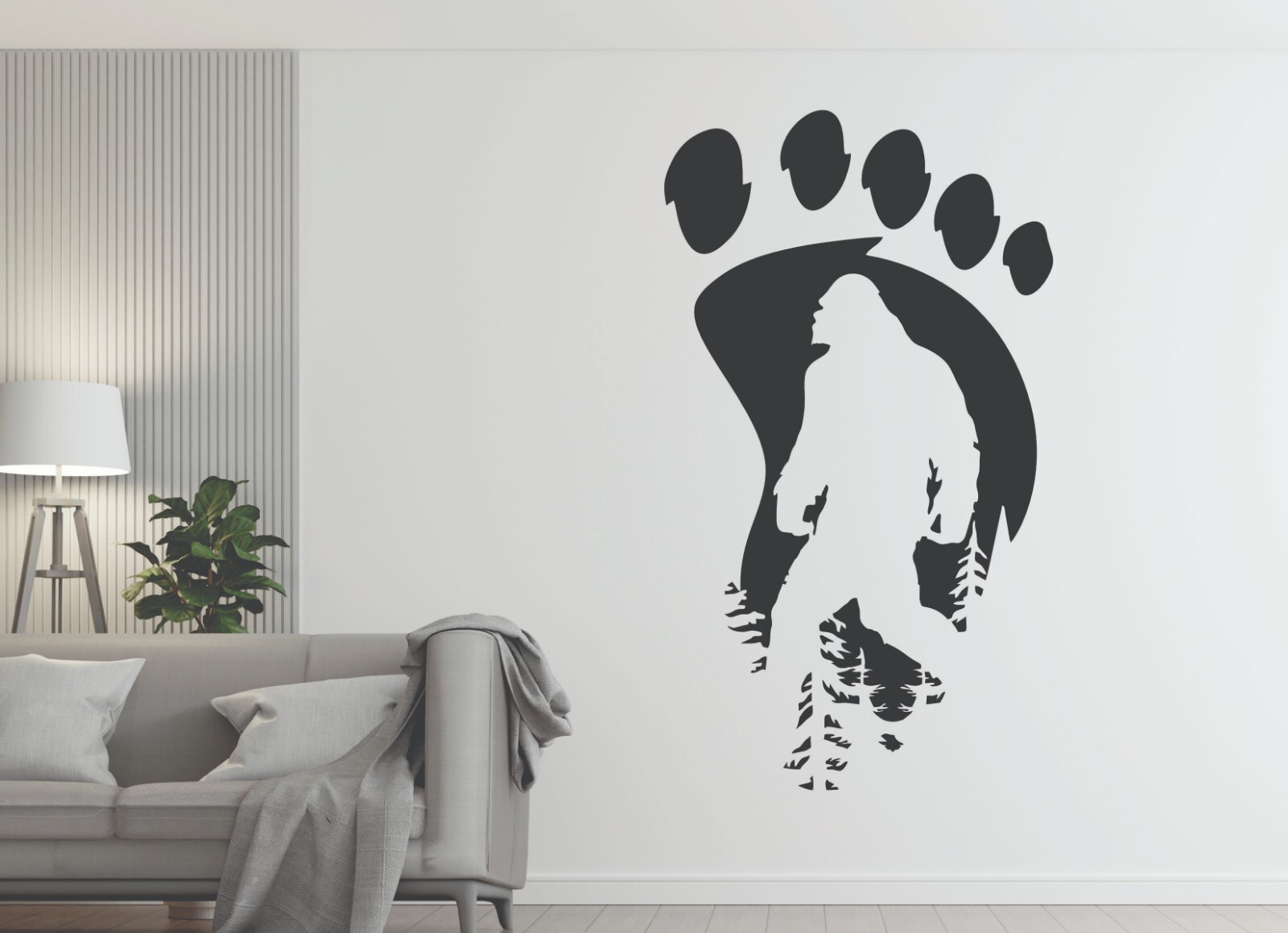 Vinyl Decal Bigfoot Silhouette W/ Trees Inside Footprint Premium Quality Vinyl