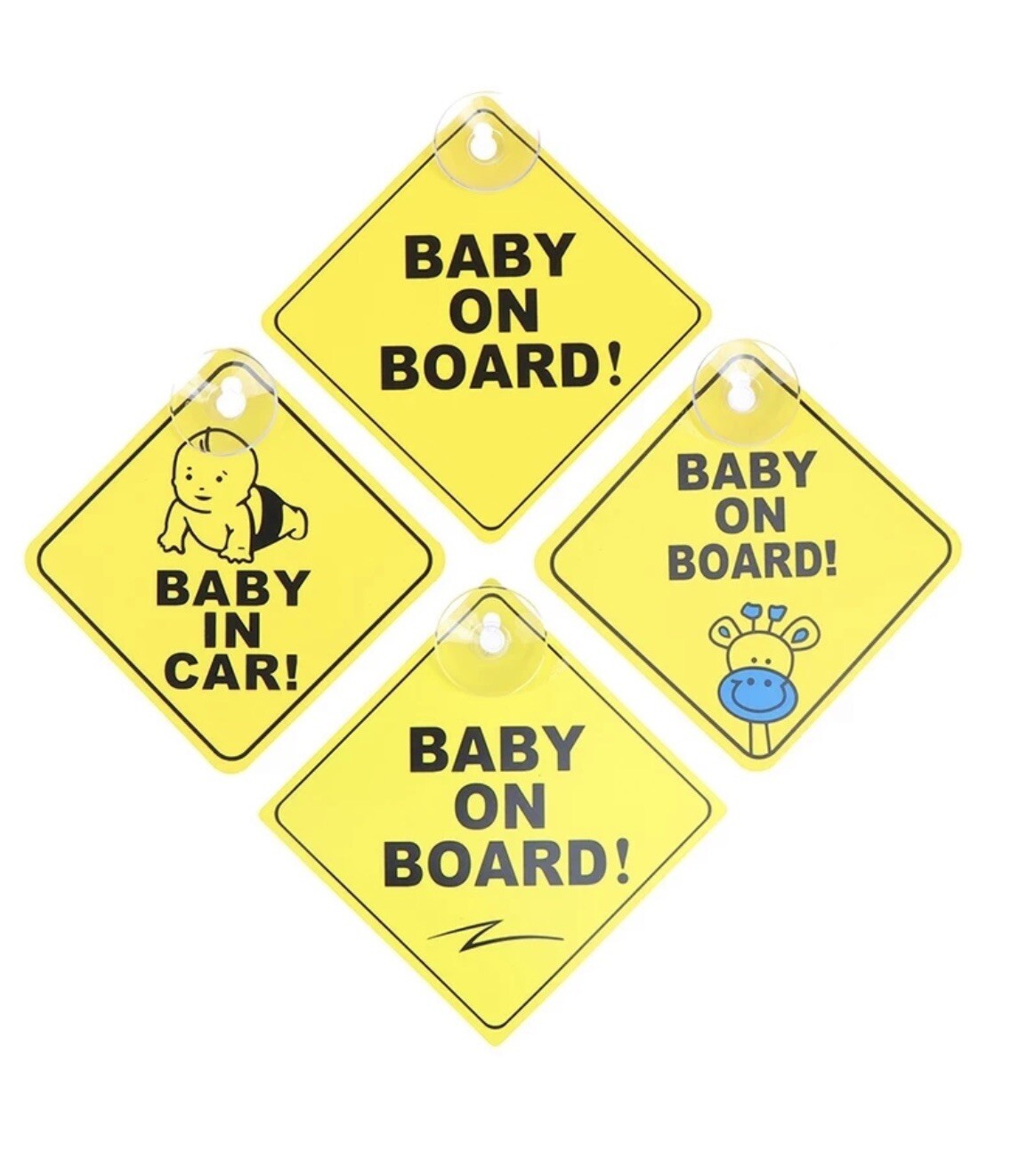 2pcs Baby On Board Rusable Safety Sign Decal with Suction Cup 5″ x 5″