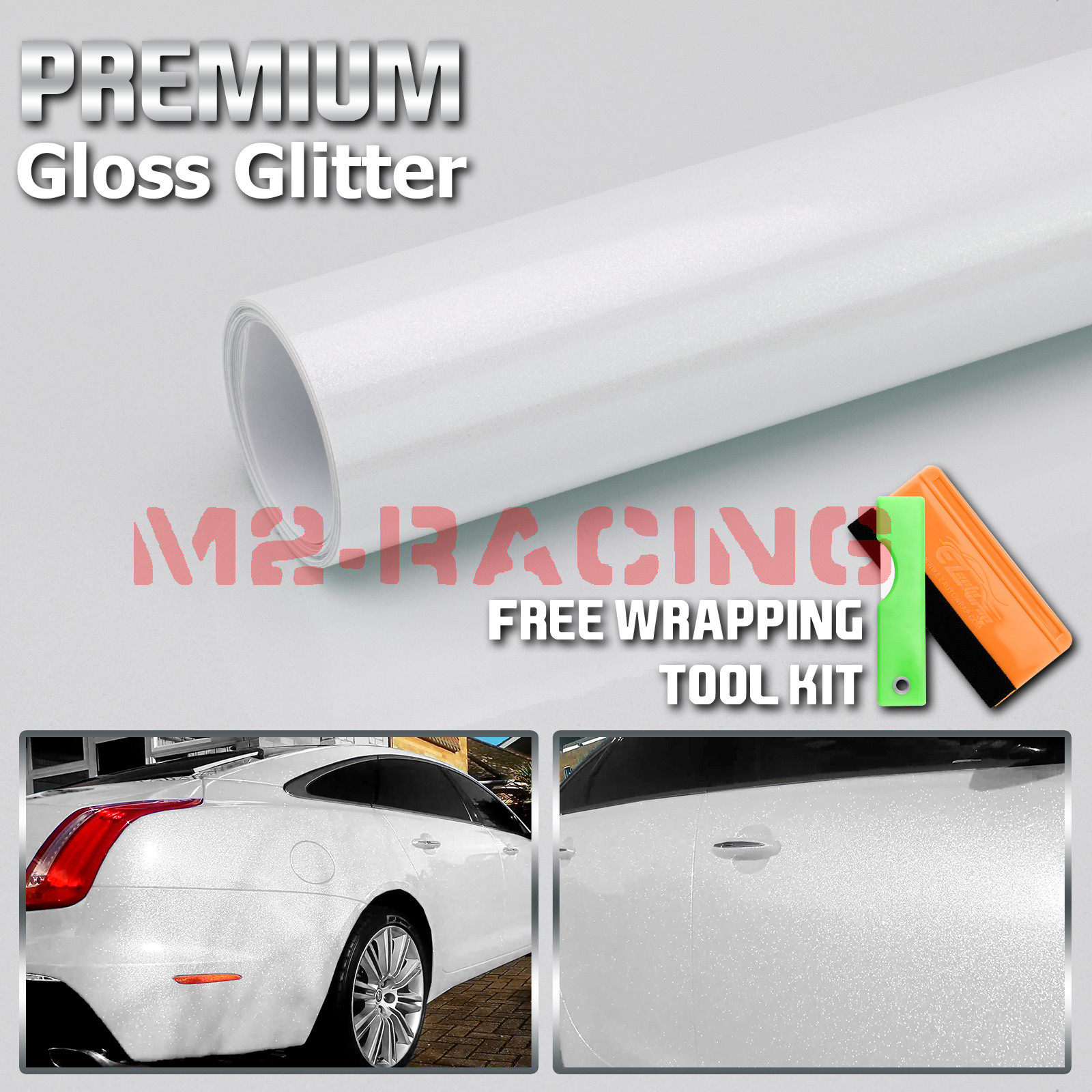 High Gloss Glitter White Sparkle Metallic Premium Car Vinyl Wrap Sticker Decal