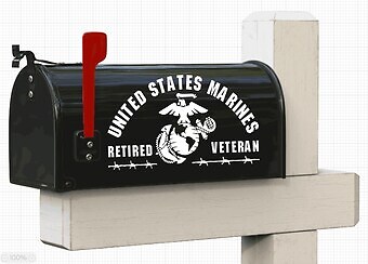 MARINE CORPS MAILBOX – 2 DECALS RETIRED VETERAN – USMC Sticker Home Garden Decor
