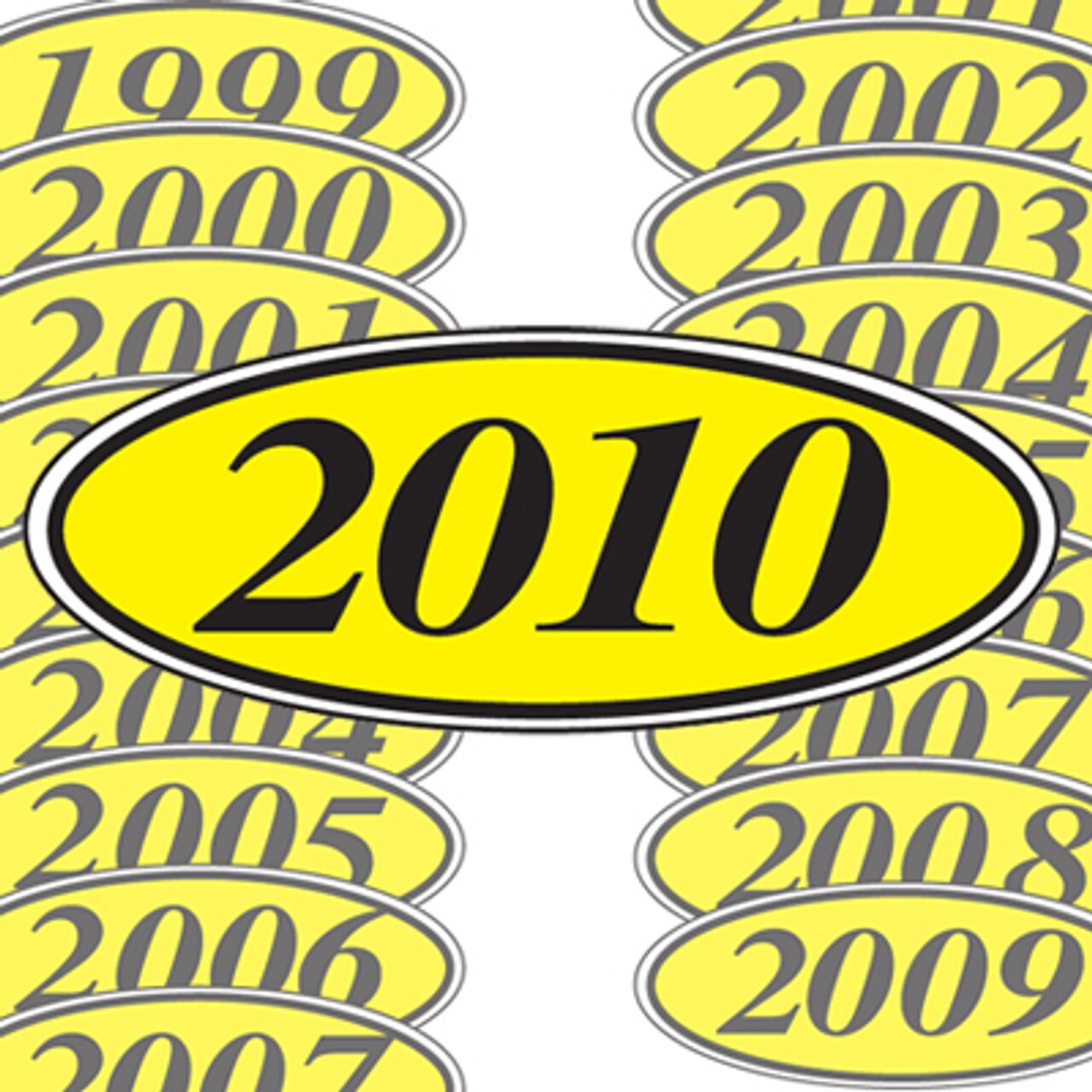 Oval Year Model Vinyl Car Window Stickers (Yellow/Black) (12 of 1 Year Per Pack)