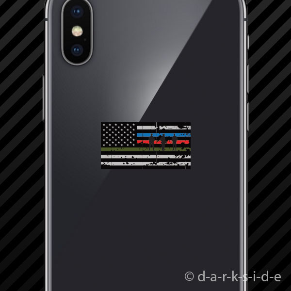 (2x) Tattered Thin Blue Line Flag Military Firefighter Cell Phone Sticker Mobile