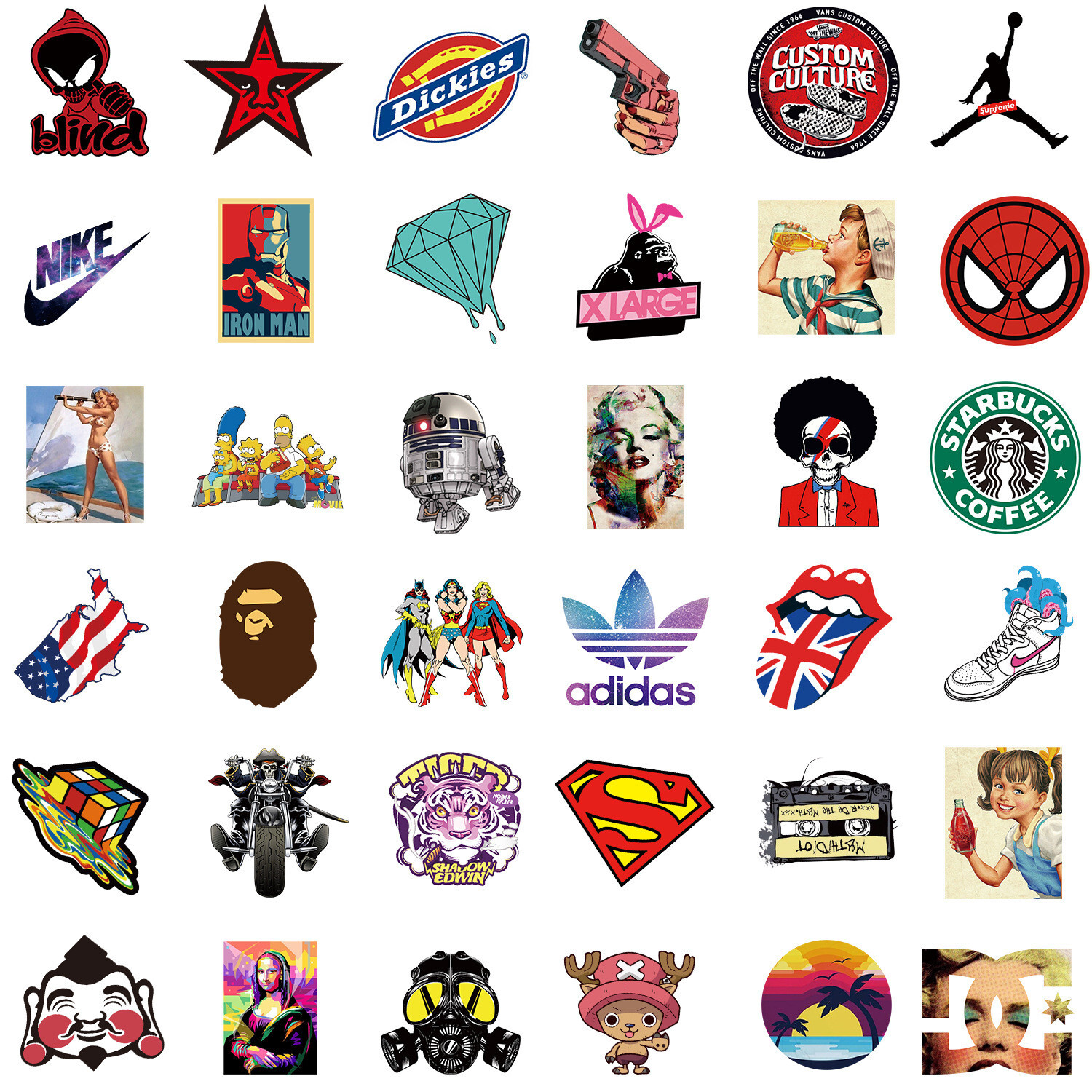 50 Pcs RANDOM DC Vans Fashion Stickers Bomb Motorcycle Helmet Motocross Decals