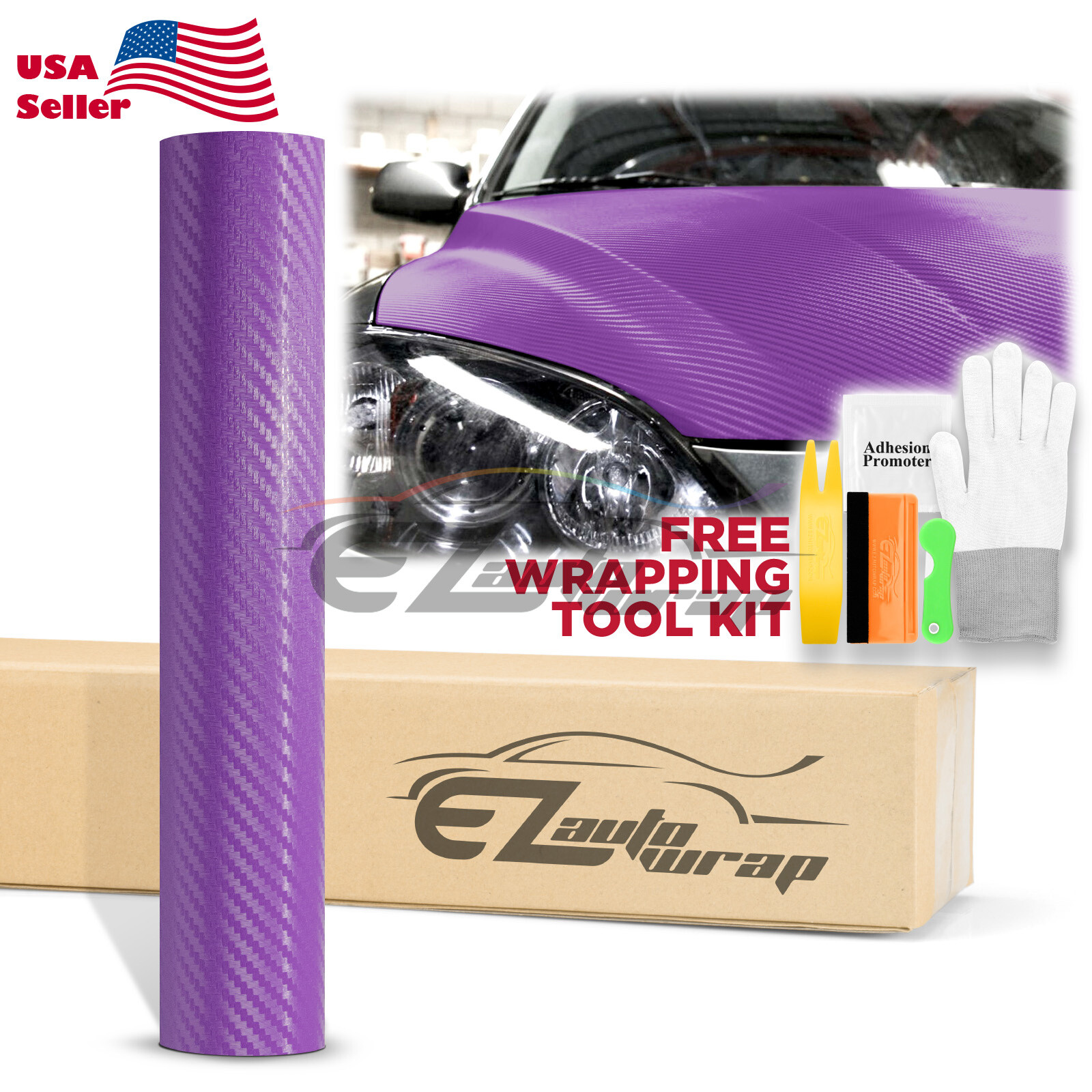 3D Carbon Fiber Purple Matte Textured Car Vinyl Wrap Sticker Decal Film Sheet