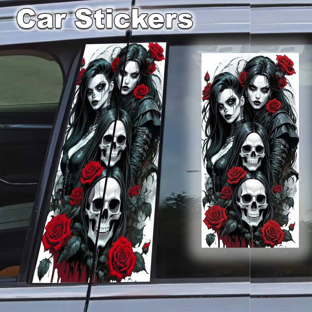 High-Quality Custom Fit Car Film Kit 2 Crow Skull Car Stickers Center Pillar