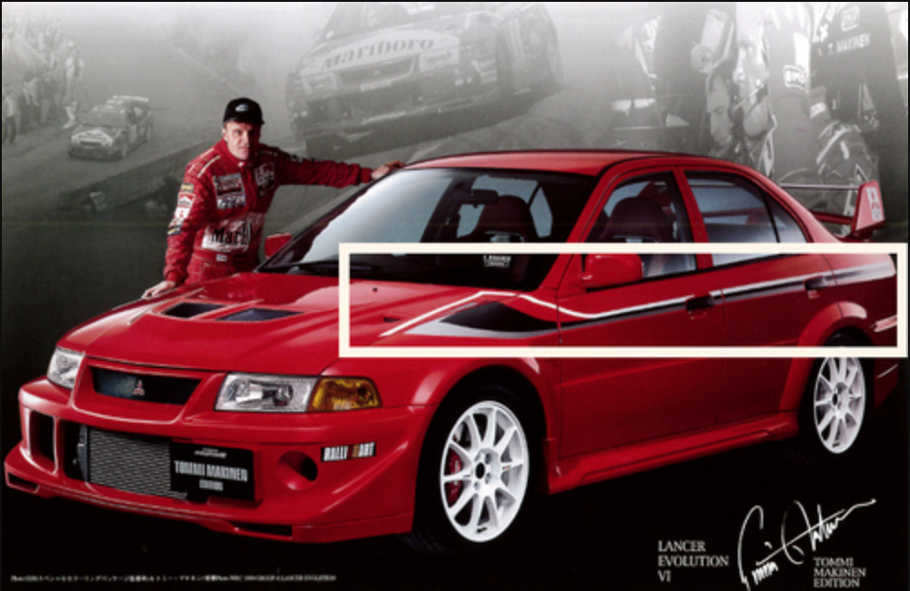 TOMMI MAKINEN GENUINE OEM MITSUBISHI LANCER EVO6 LEFT&RIGHT SIDE DECAL SET