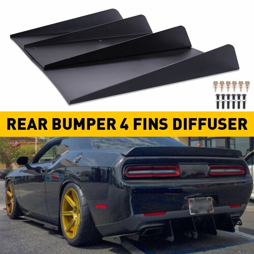 Rear Diffuser 4 Fins Bumper Splitter Chin Spoiler Lower Lip Universal Car M