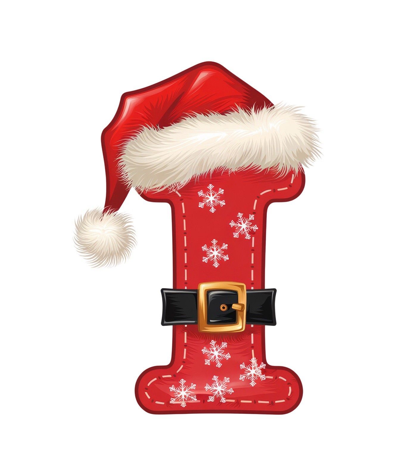 Initial Sticker (3 Inch) Letter I Christmas Holiday Santa Hat Belt Snow Flake !
