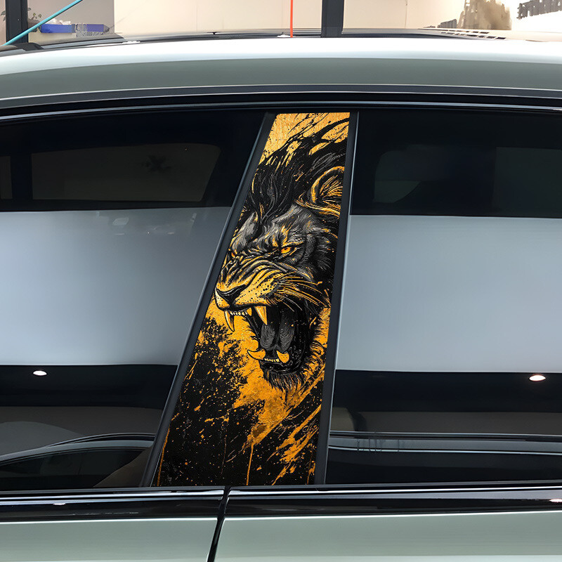 2pcs Lion Animals Car Center Pillar Sticker B-pillar Protective Film Decor