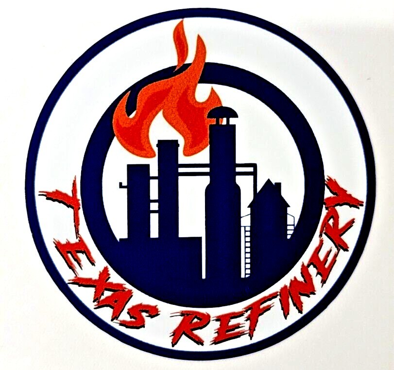 (2 STICKERS) TEXAS REFINERY 2″ 3/8 x 2″ 3/8 x Sticker Hard Hat Full color print