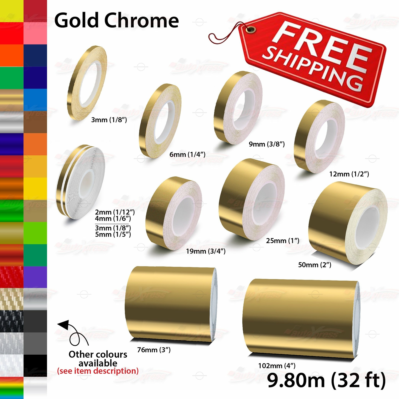 GOLD CHROME Roll PIN STRIPE Body PinStriping Trim Line TAPE Decal Vinyl Stickers