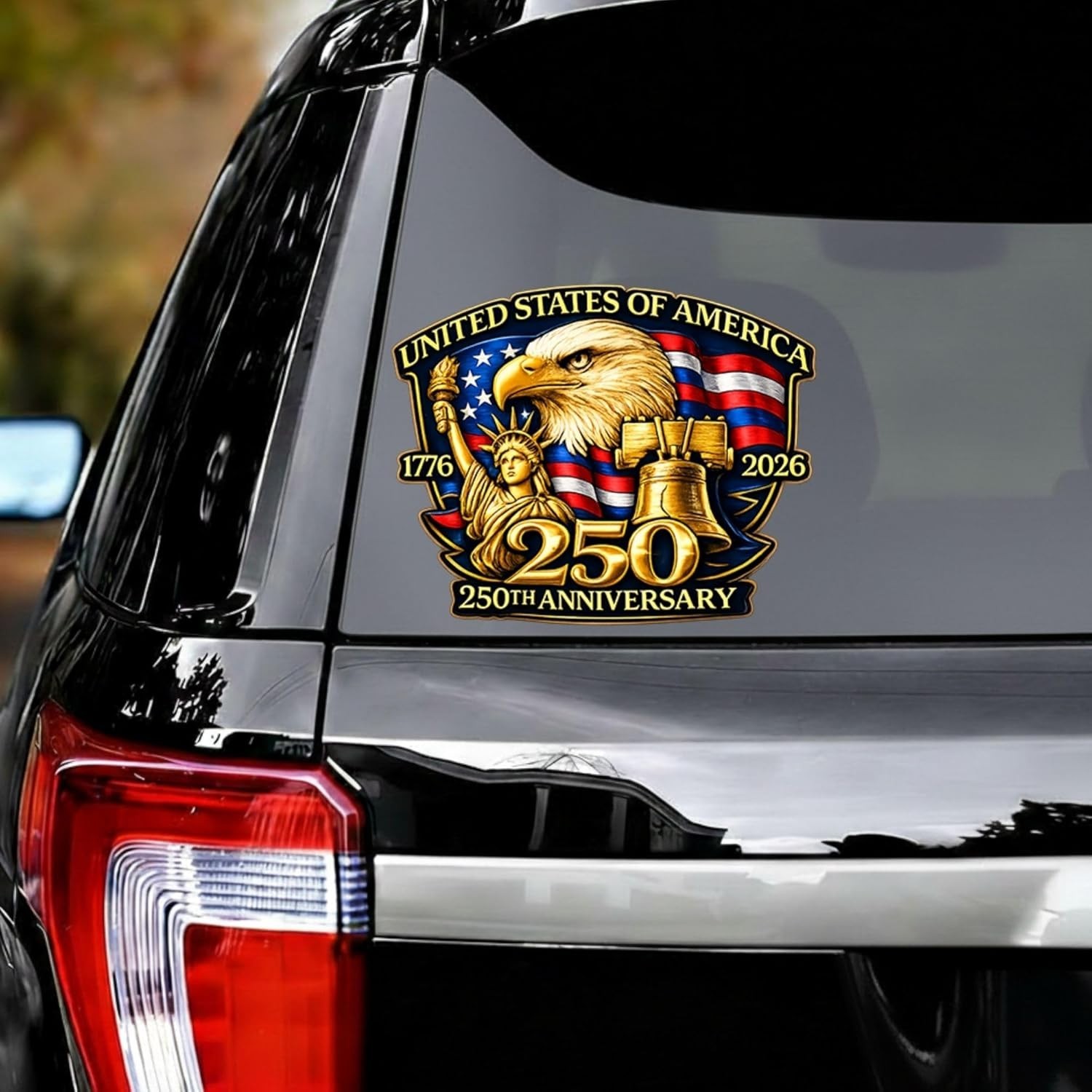 Gold American Eagle Car Decal 250th Anniversary Patriotic Window Sticker Set